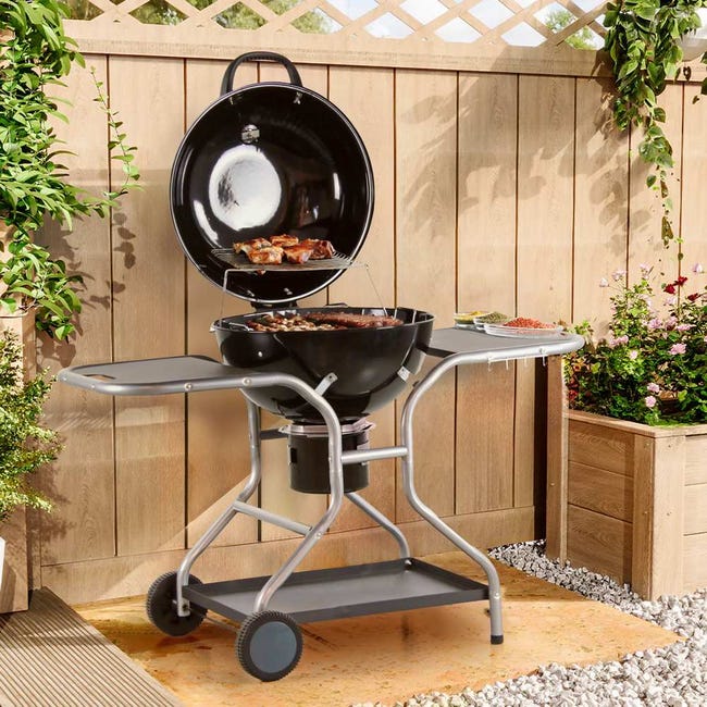 Barbecue in acciaio con coperchio, termometro, ruote, vassoio, affumicatore con ventilazione, 109x60x120 cm, per campeggio e giardino | Leroy Merlin Barbecue in acciaio con coperchio, termometro, ruote, vassoio, affumicatore con ventilazione, 109x60x120 cm, per campeggio e giardino | Leroy Merlin