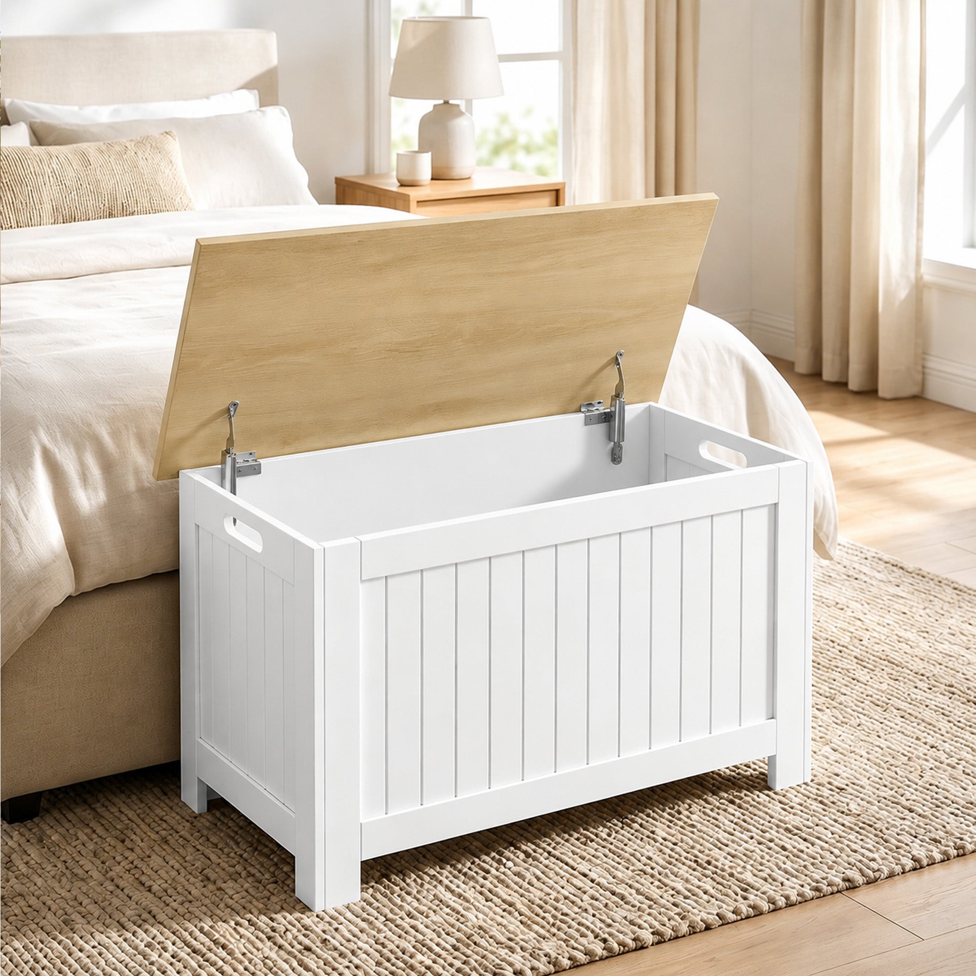 Homcom Baúl De Almacenaje Mdf Natural Y 80.5X40x46.4 Cm Blanco , Leroy Merlin