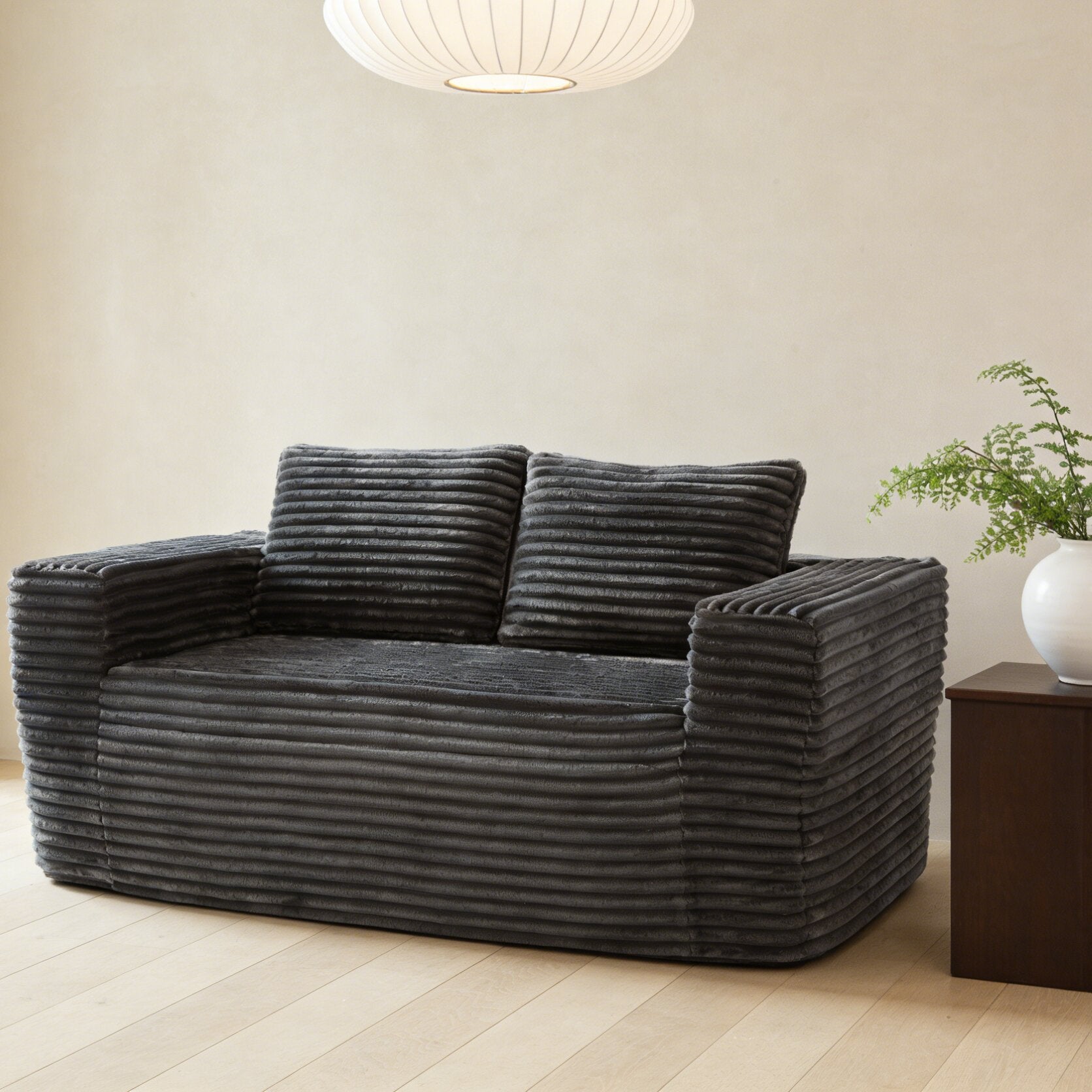 Canapé d'Angle 2 Places 160x88x58cm,canape compresse Velours Côtelé rayures Gris,chaise lounge confortable avec 2 coussins,Sans Ossature&nbsp;Sans Montage - 3