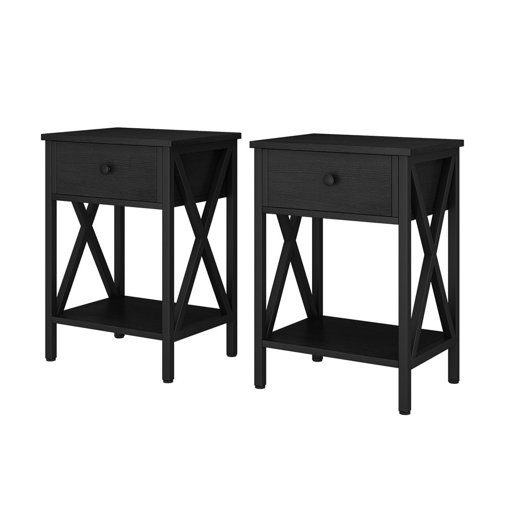 Lot De 2 Tables De Nuit Vicco Noir Brillant - 3 Tiroirs, MDF 60x46x42 Cm