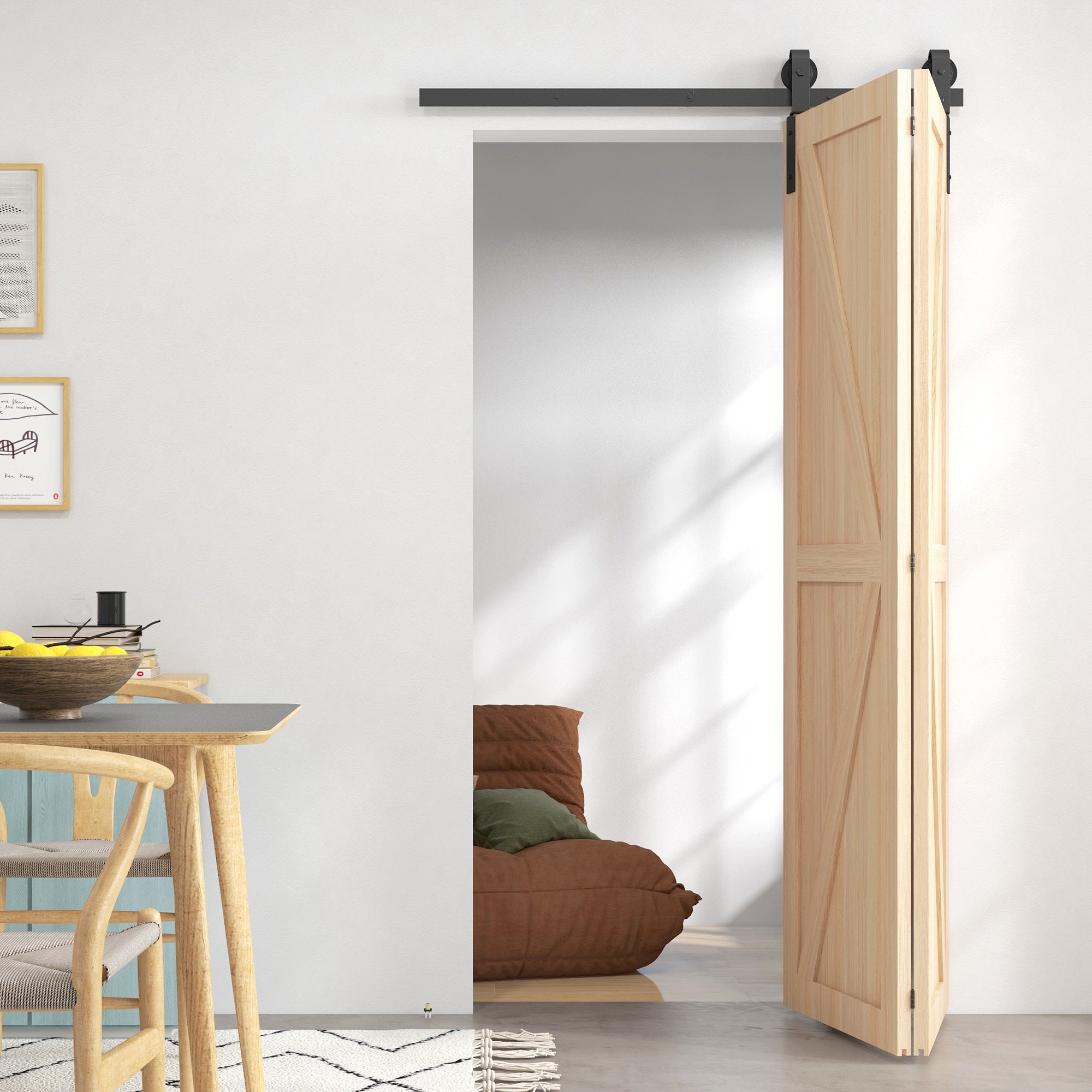 Kit porte grange coulissante pliante 122cm 4pi 2 portes rail noir - 4