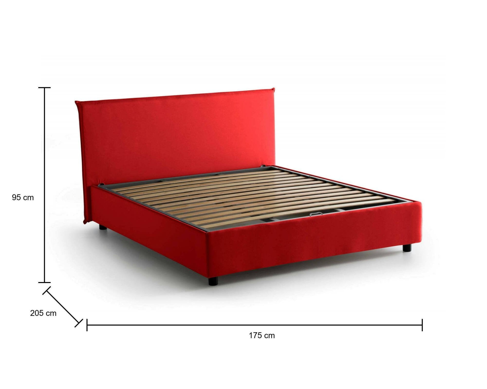 Lit double Made in Italy, déhoussable avec rangement, dimensions matelas 160x190 cm, rouge - Ashlee - 3