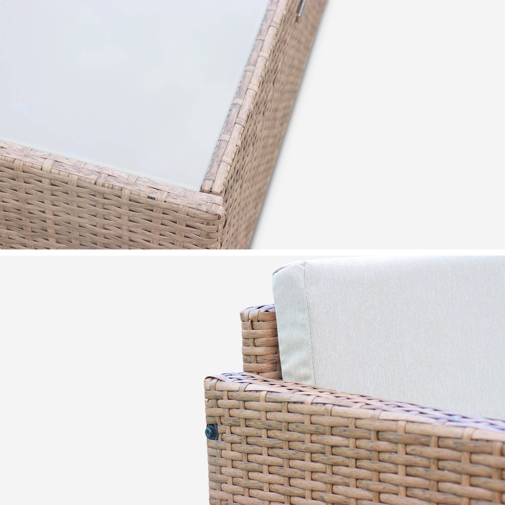 Salon de jardin en résine tressée - Perugia - Résine naturelle Coussins beiges - 4 places - 1 canapé. 2 fauteuils. une - 6