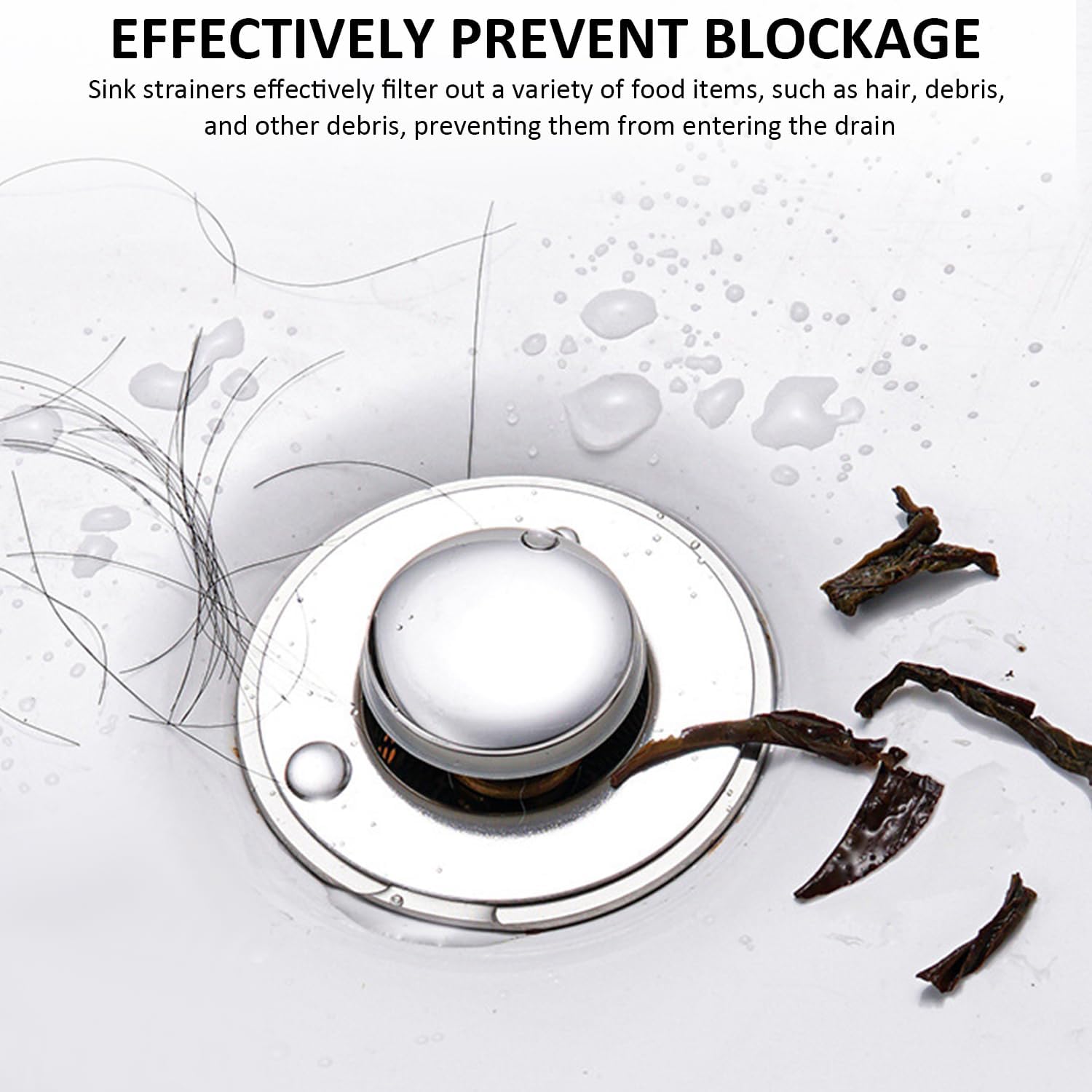 Crépine d'évier en acier inoxydable, bouchon de vidange d'évier à poussoir, longue, 1 pièce - 4