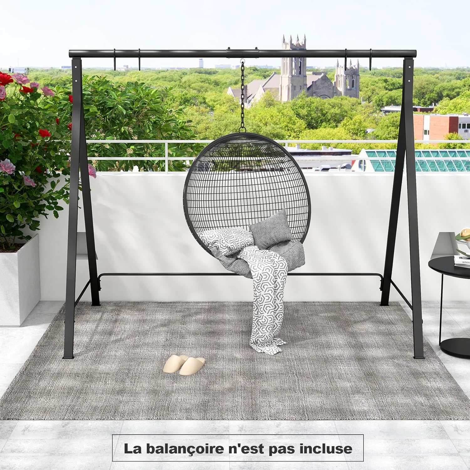 Estrutura giratória metálica com 5 anéis de suspensão, suporte giratório em forma de A com almofada antiderrapante, 210 x 115 x 175 cm - 4