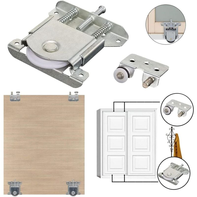 2 Pacs Roulette Porte Coulissante Placard,Roulette de Coulissante,Rouleau Placard,Meubles Roues Coulissante,pour Armoires, Fenêtres(Argent) - 3