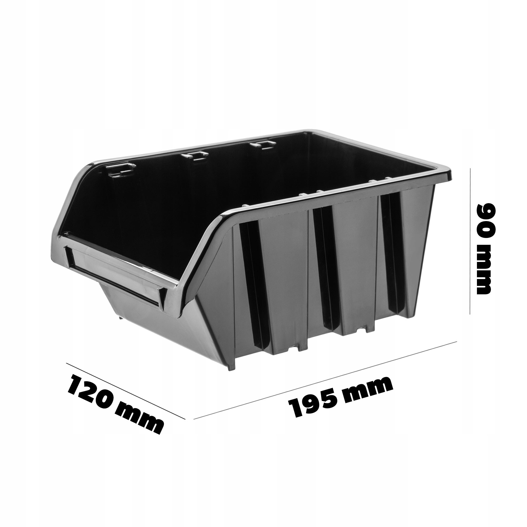 KADAX Boîtes de Rangement Murales, Boîtes Empilables en Plastique pour Organiser Vos Outils, Bacs à Bec pour Garage (Lot de 10 : Noir, 195 x 120 mm) - 3