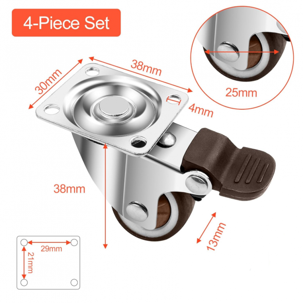 JHXhhthongtong Lot De 4 Roulettes Pivotantes En Caoutchouc Souple Et TPE, 25 Mm De Diamètre, 5,1 Cm De Largeur, Rotation à 360°, Roulements à Faible Bruit, Idéales Pour Meubles Et Chariots