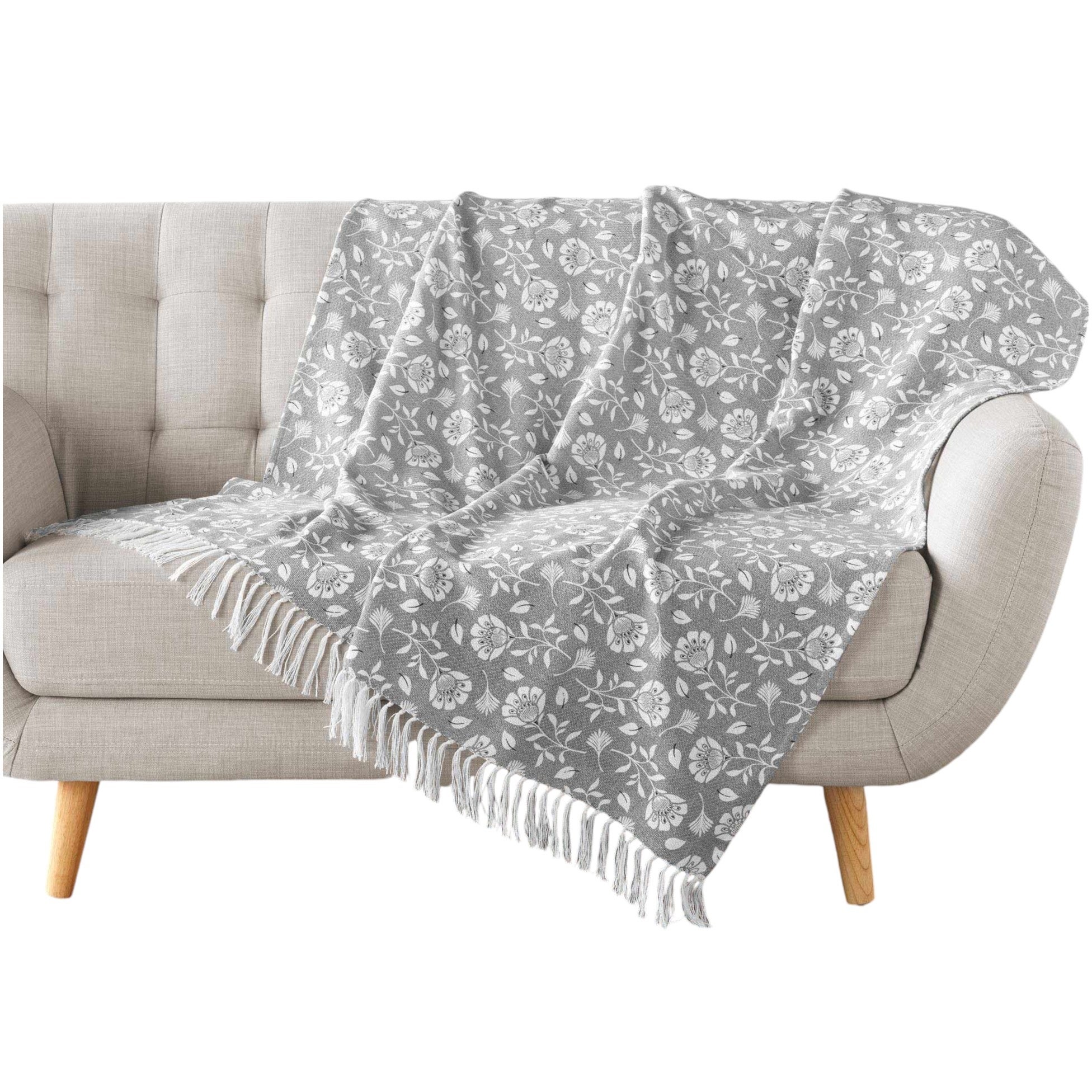 Plaid jeté de lit ou fauteuil raye en coton - Beige - 0.00