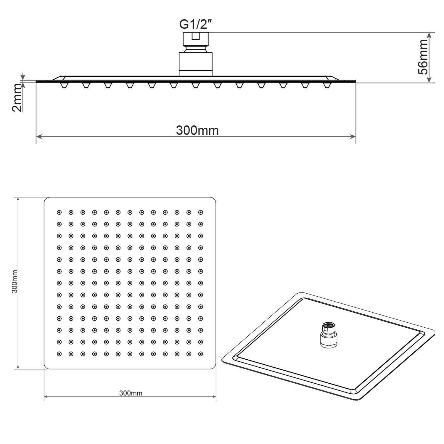 Soffione Doccia Quadrato Acciaio Inox - 30x30cm Con 144 Ugelli Anticalcare - Per Parete O Soffitto - Foto 11