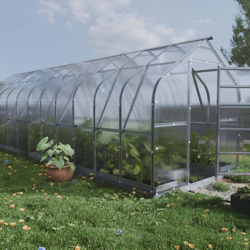 Szklarnia KLASIKA Standard 20 m2, 2,5 m x 8 m, 6 mm z pokryciem z poliwęglanu (z 4 automatycznymi otwieranymi dachami) 1szt.