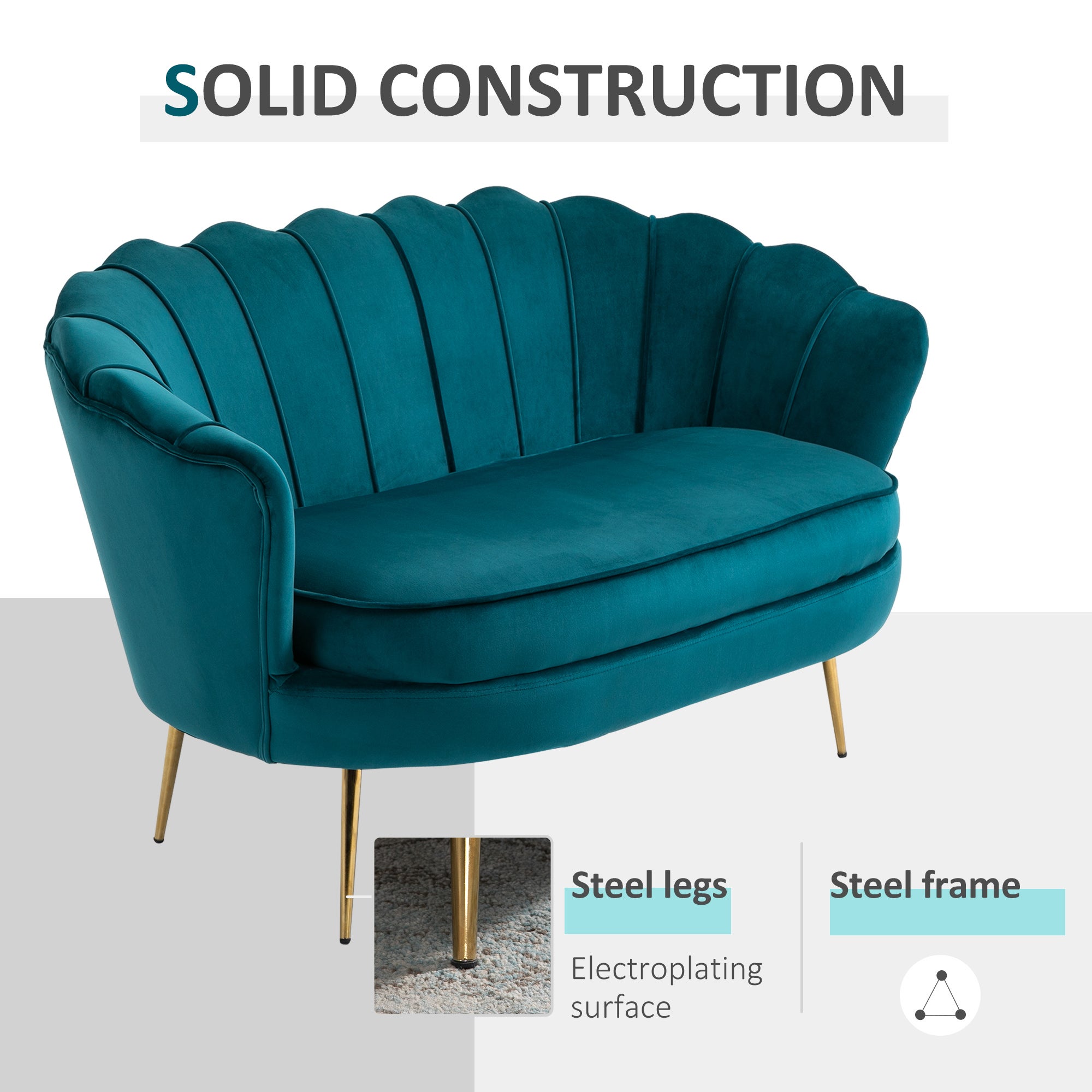 HOMCOM Divano Vintage 2 Posti Industrial Chic, in Tessuto Effetto Velluto e Metallo, 130x77x77 cm, Alzavola e Oro - 6