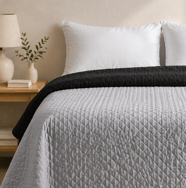 Colcha Bicolor Reversible Gris/Negro Cama 180cm Donegal Collections - 7