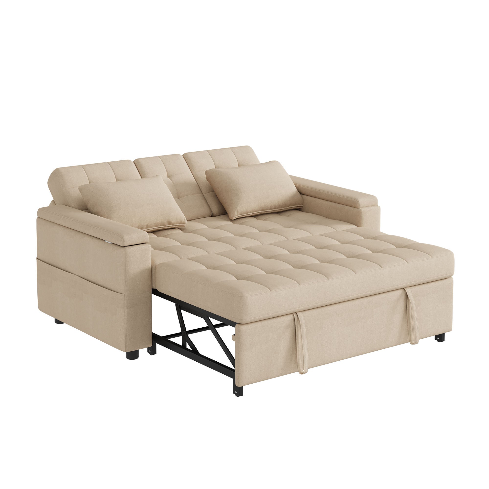 Canapé convertible 2 places avec rangement et dossier réglable, canapé pliant - 159 x 142.5 x 92 cm - Tissu en coton-lin - Beige - 9