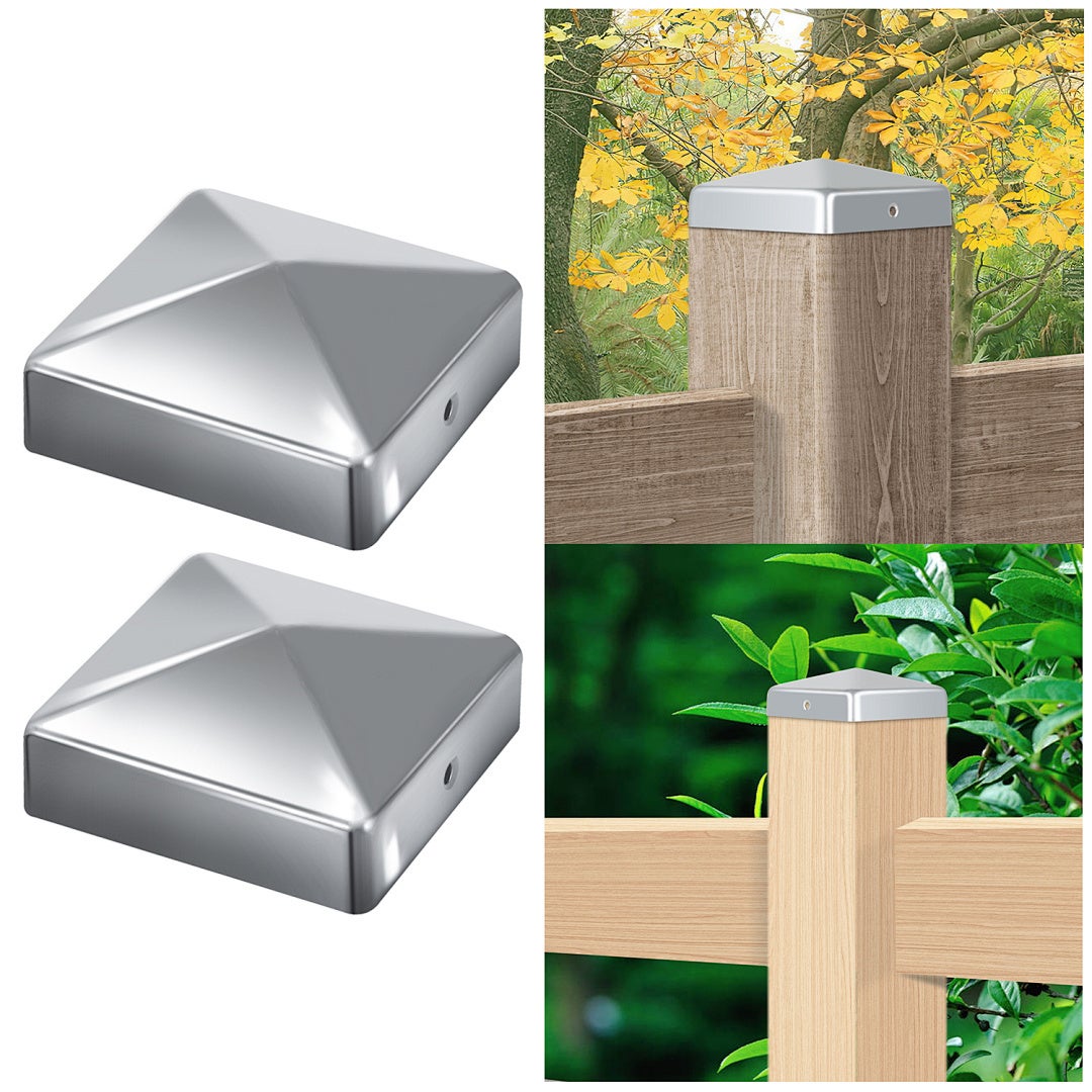 Daszek na słupek 71x71 mm zestaw 10 szt., srebrna metalowa nakładka, ochrona przed warunkami atmosferycznymi do ogrodzeń i balustrad