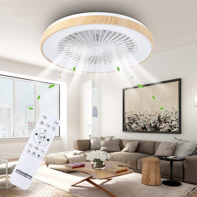 Ventilateur de plafond, Moteur DC 20W, Vitesse du vent réglable avec télécommande, Convient pour chambre à coucher, chambre d’enfant.