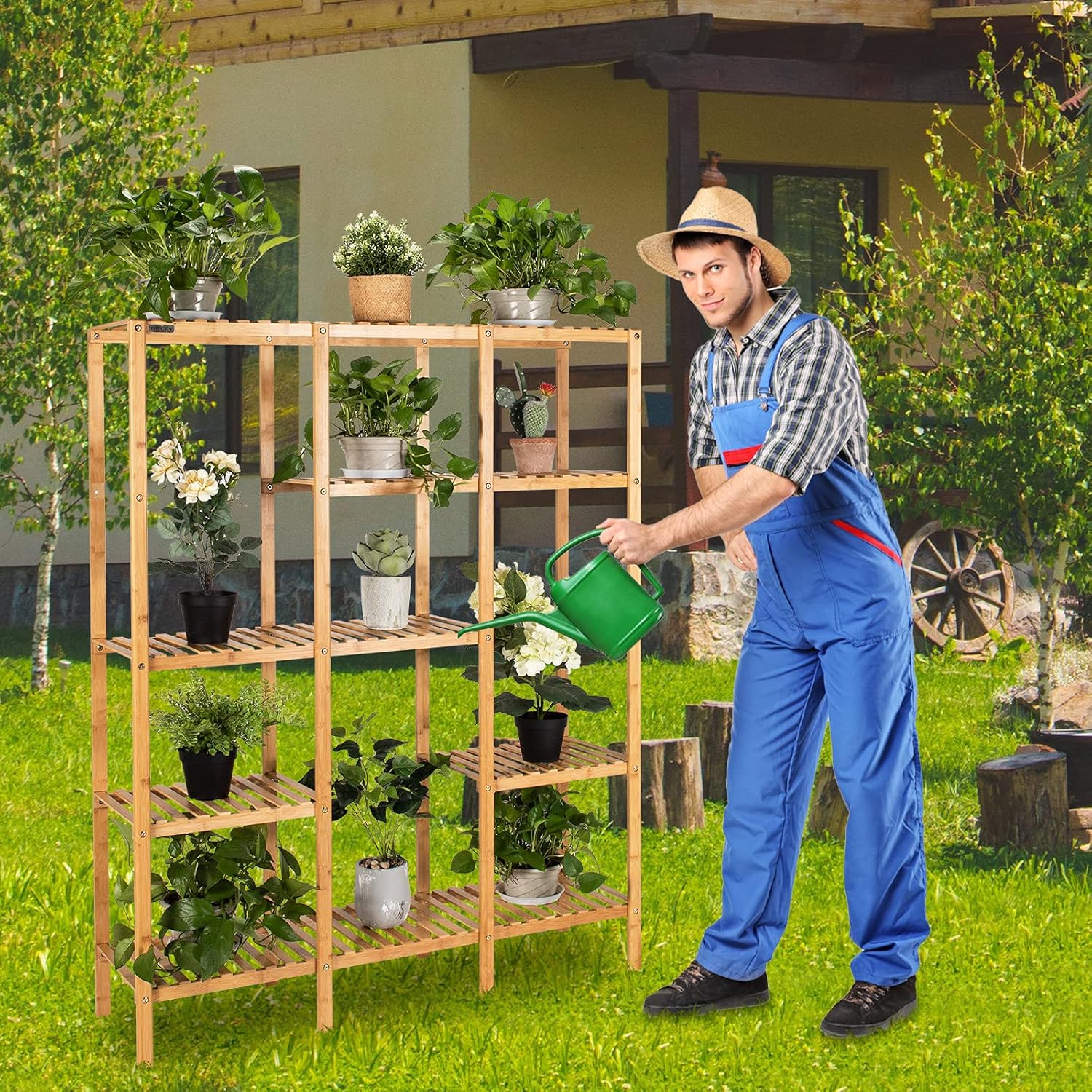 Support pour Plantes en Bambou à 5 Niveaux, Porte-Plante pour 12 Plantes en Pot Charge Total 50KG, Support de Rangement, 114 x 31,5 x 141 cm - 9