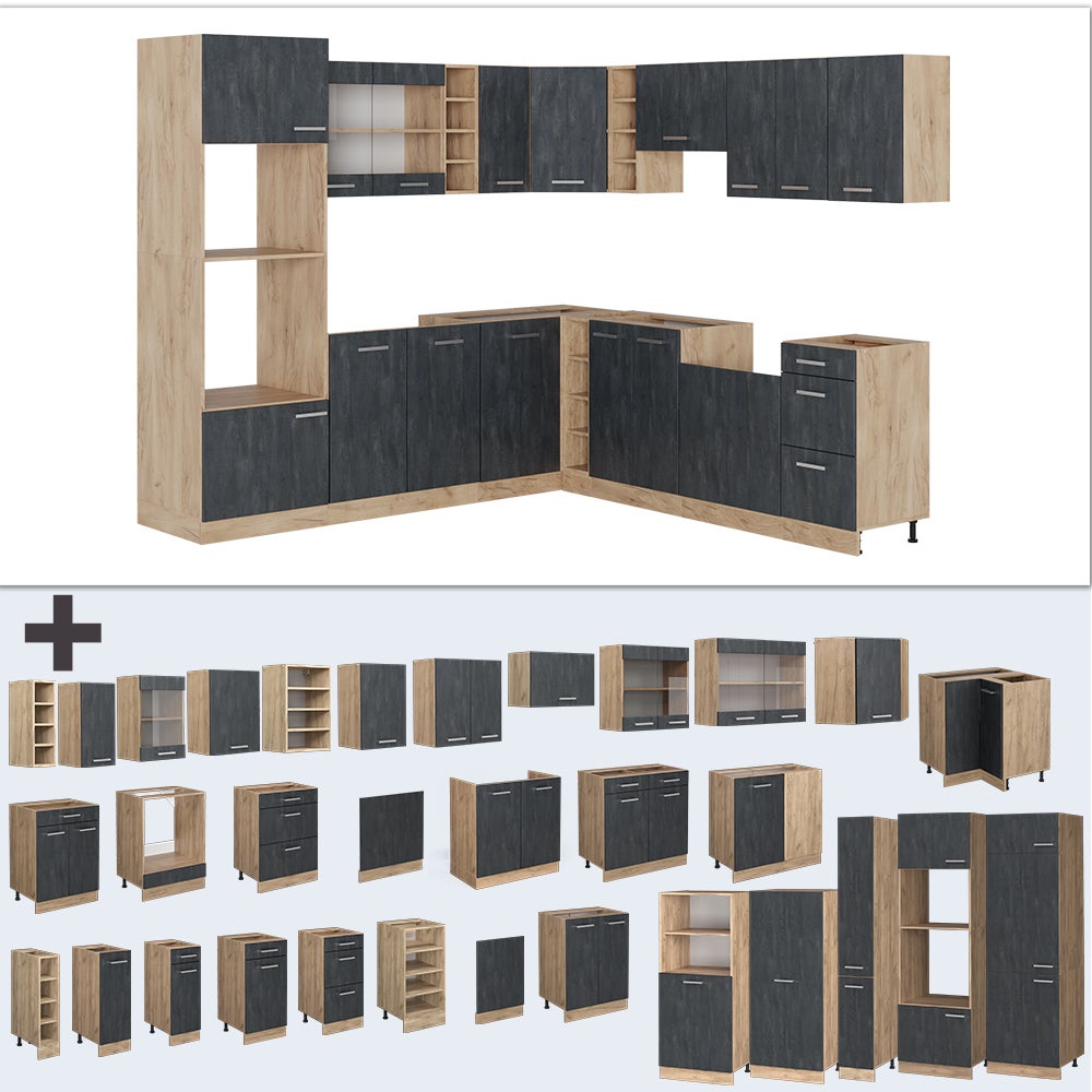 Vicco Cuisine en angle R-Line, Béton noir/Chêne de force doré, 247 x 237 cm PT Chêne - 8