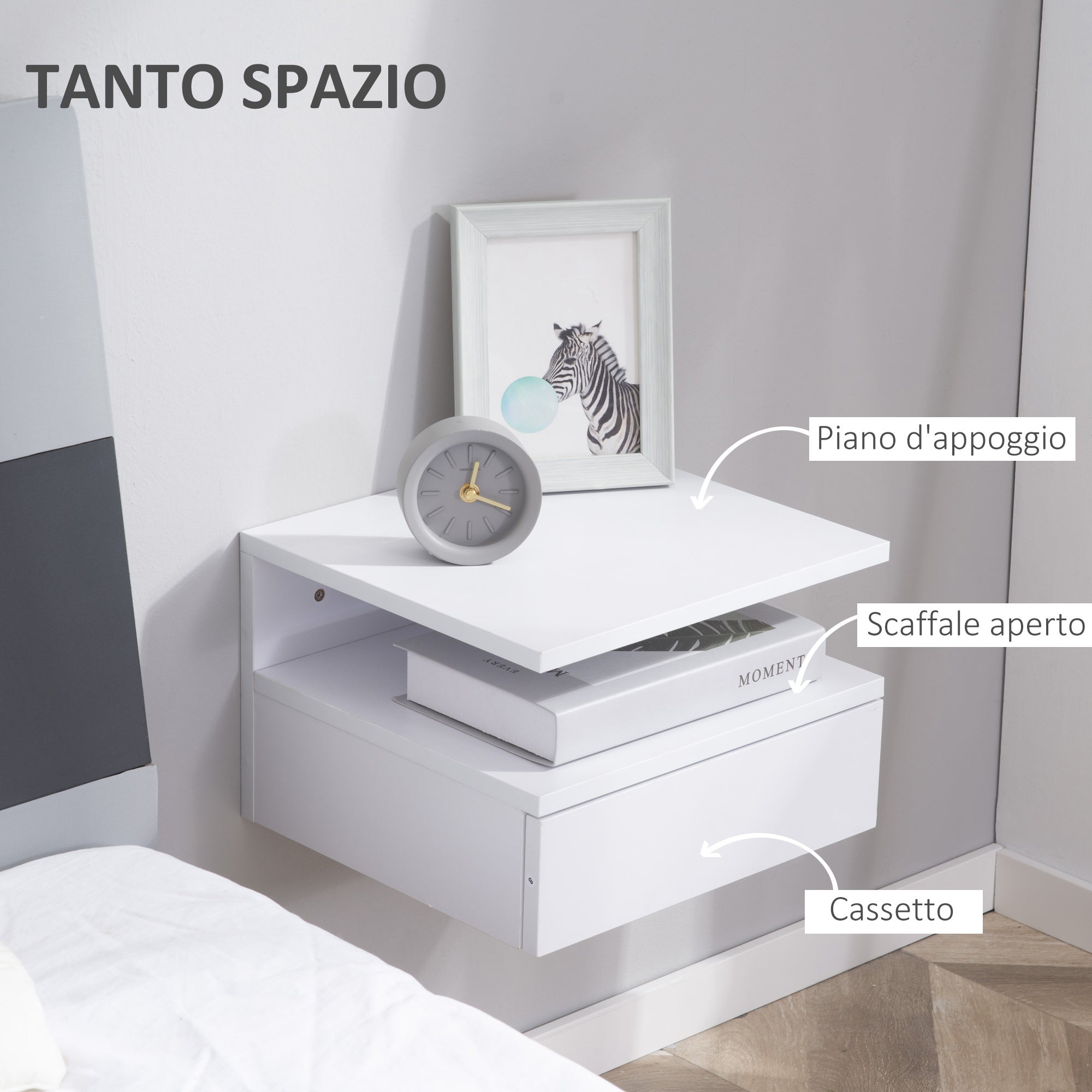 HOMCOM Set da 2 Comodini Sospesi per Camera da Letto, Bianco - 5