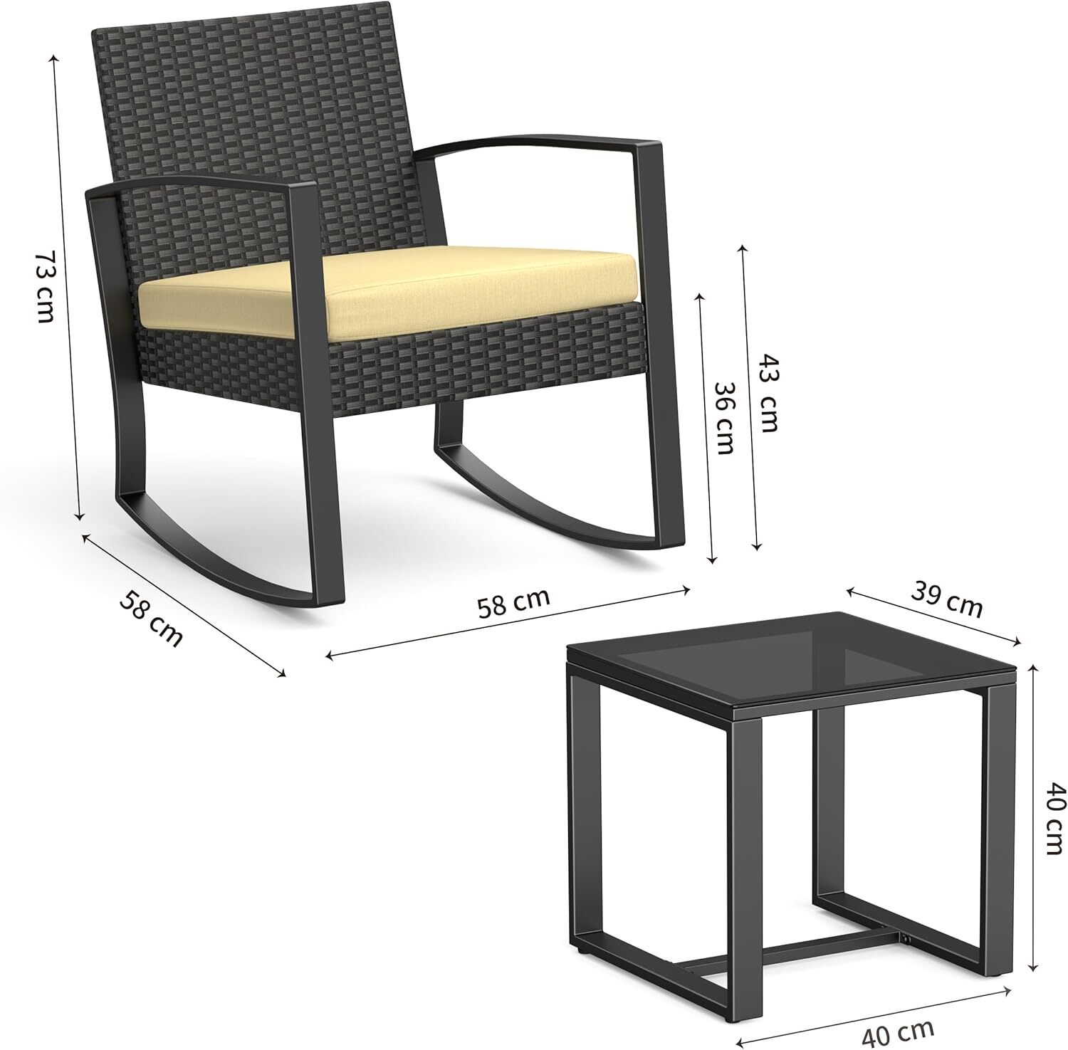 Set da Giardino Bealife 2 Posti Set Sedia a Sdraio con Cuscino Tavolo in Vetro Temperato Insieme di Mobili per Patio, Giardino e Esterno Beige - 3