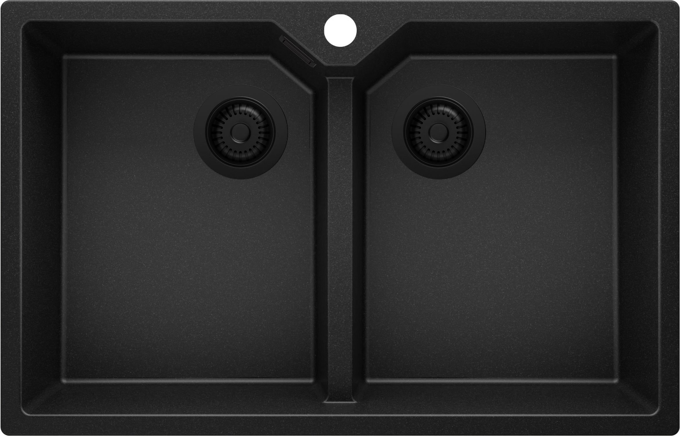 Zlewozmywak Cały Czarny 78x50cm, Zlew Kuchenny 2 Komorowy + Syfon, Nablatowy do szafki od 80cm - Madryt Twin PRIMAGRAN