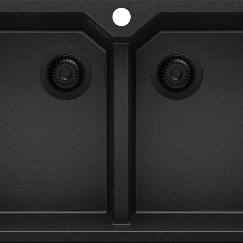 Zlewozmywak Cały Czarny 78x50cm, Zlew Kuchenny 2 Komorowy + Syfon, Nablatowy do szafki od 80cm - Madryt Twin PRIMAGRAN