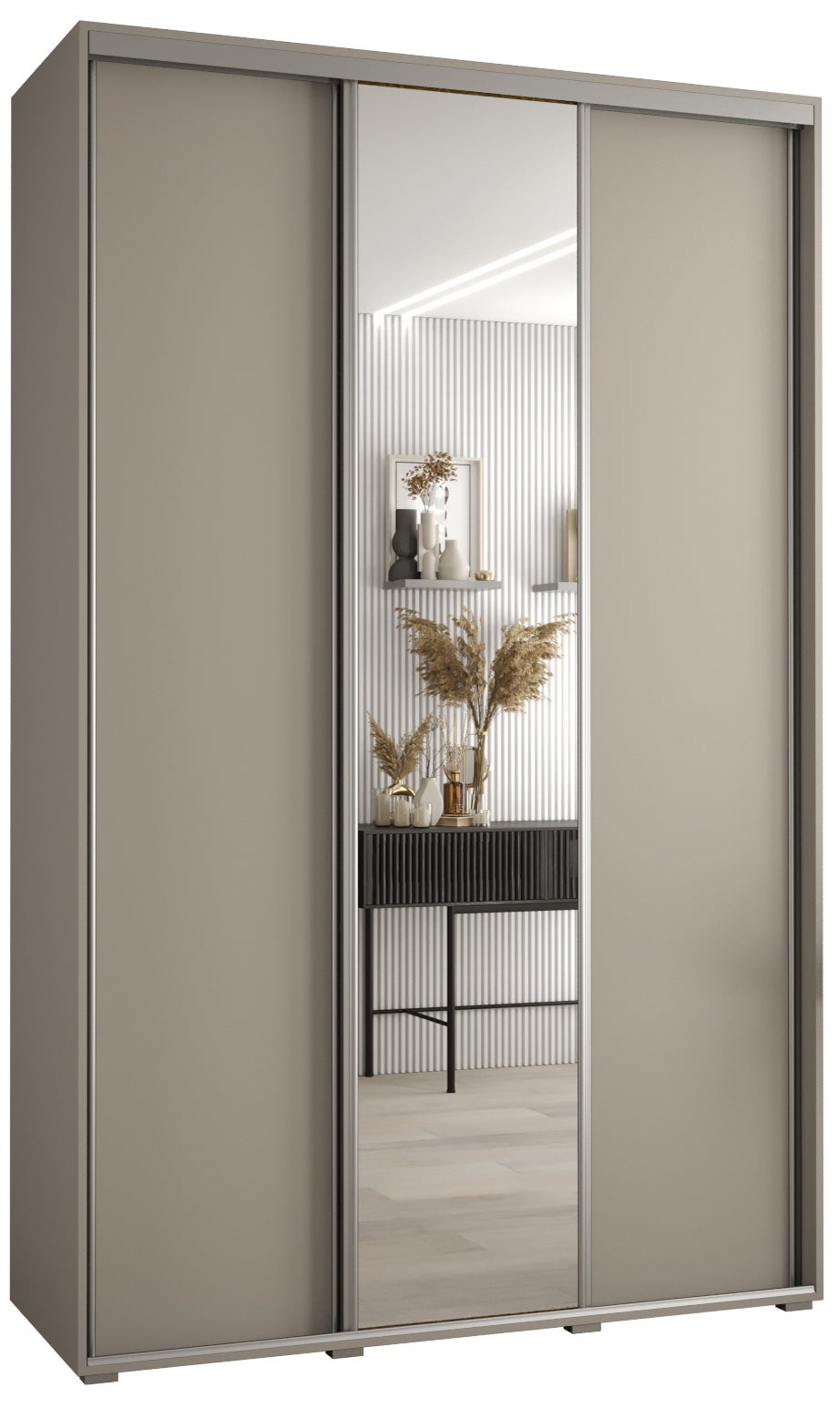 Szafa przesuwna z lustrem wysoka Dakota 3 160 x 45 x 235,2 cm kaszmir + u. Srebrny - Abiks Meble