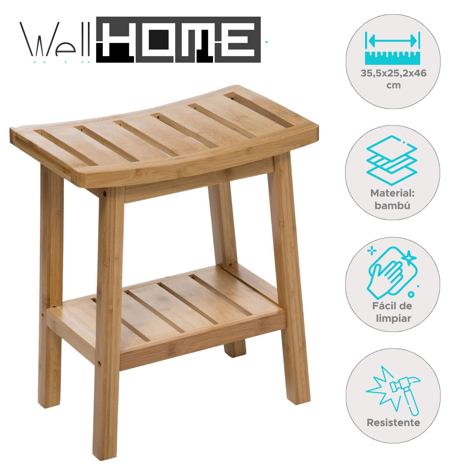WELLHOME Sgabello Harmony in bambù in stile Zen giapponese, 46x39x25 cm - 2