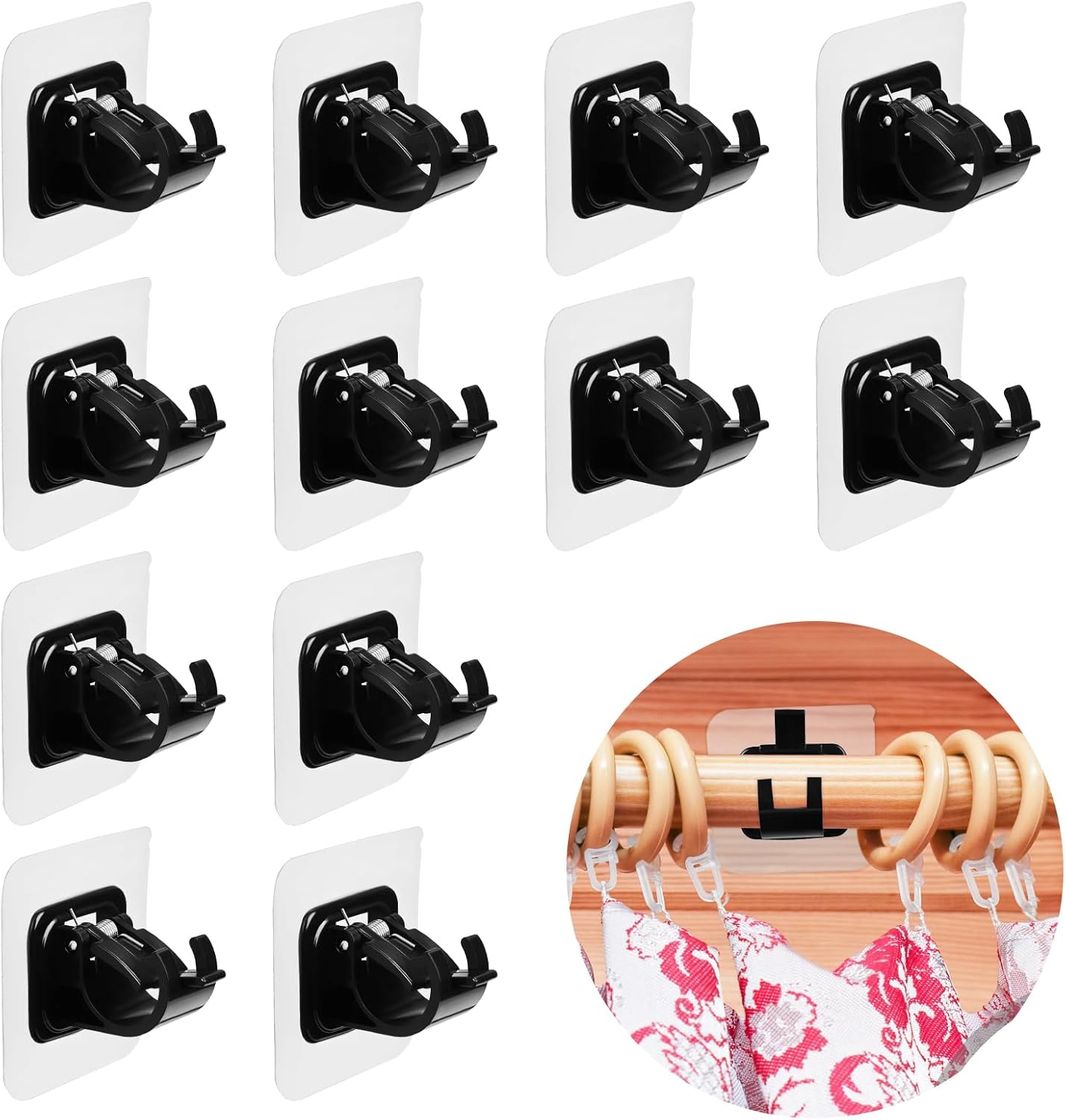 HECHKJ Support Rideau Sans Percage, 2 Paires Accroche Rideau Sans