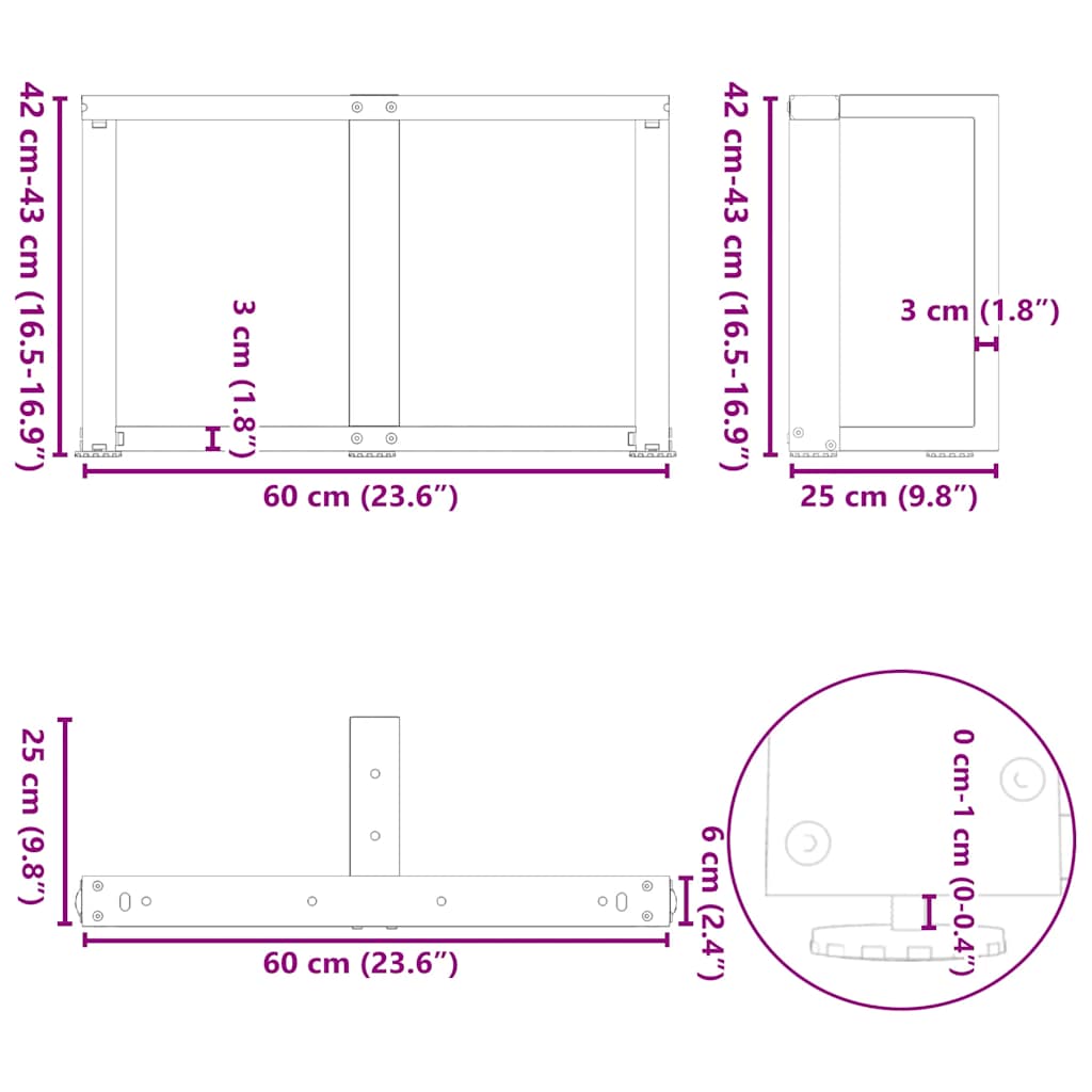 Pernas de mesa de centro em forma de T?2 peças de aço antracite - COMFORTXL - 9