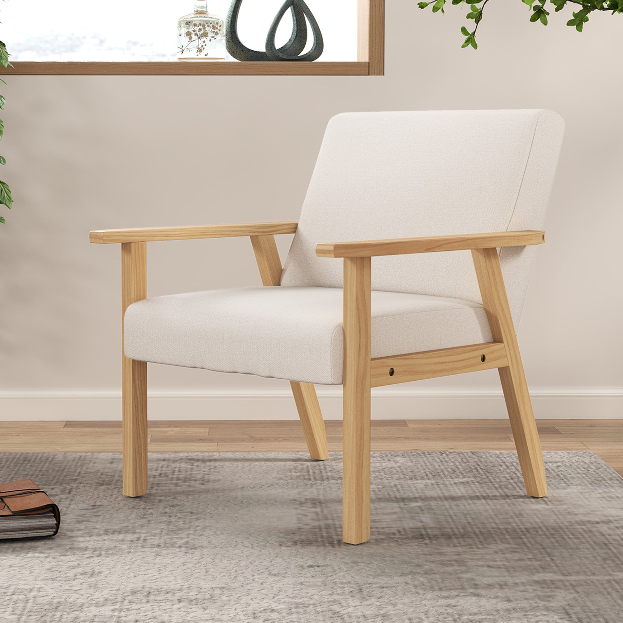 HOMCOM Poltrona d'Arredo in Stile Scandinavo in Legno di Pino con 2 Cuscini, 64x70x72 cm, Grigio e color Legno - 2