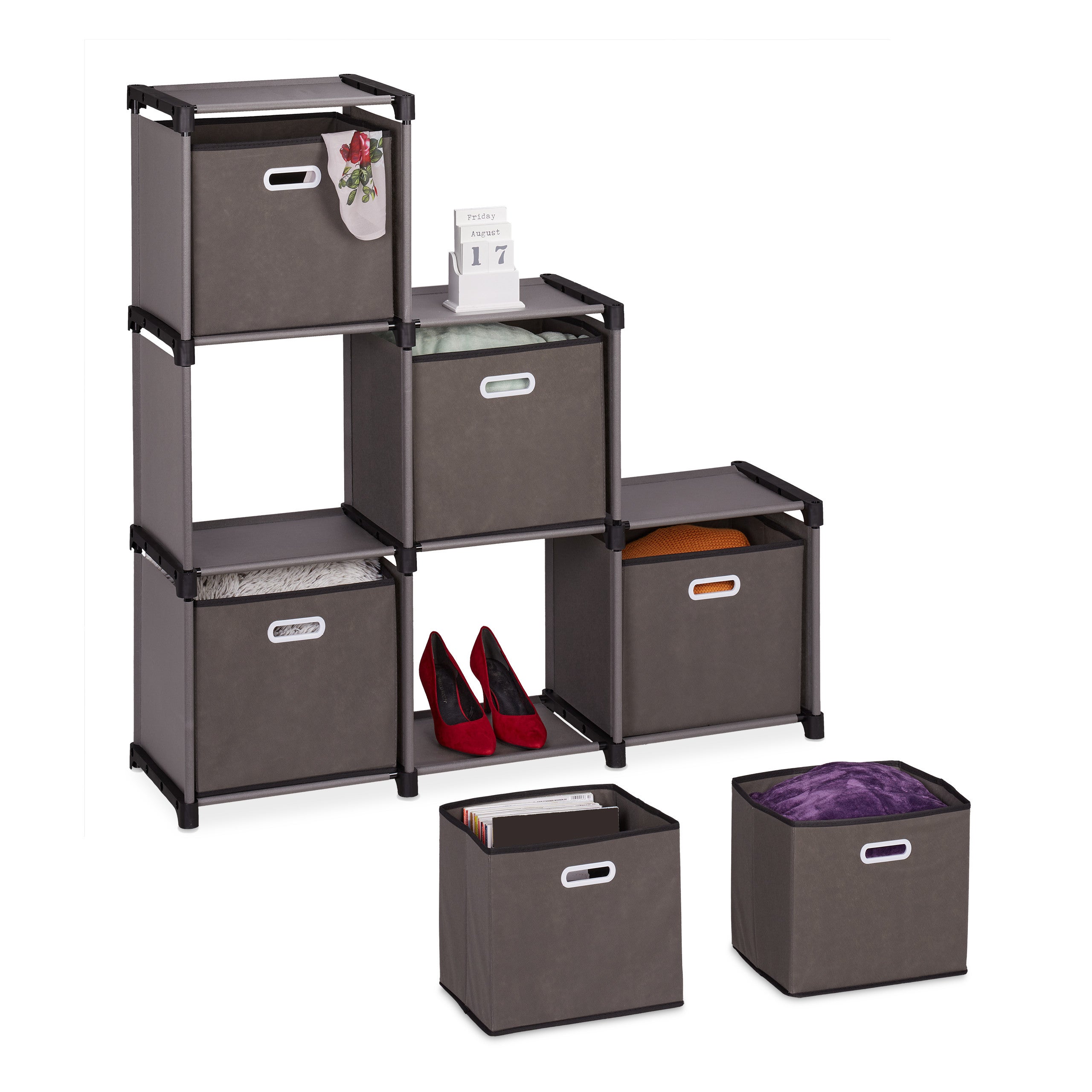 Relaxdays Etagère Enfants Avec 6 Boites De Rangement, 1 Compartiment En Tissu Hlp 81 5x95 5x37 Cm Pour Jouets Marron 85002711