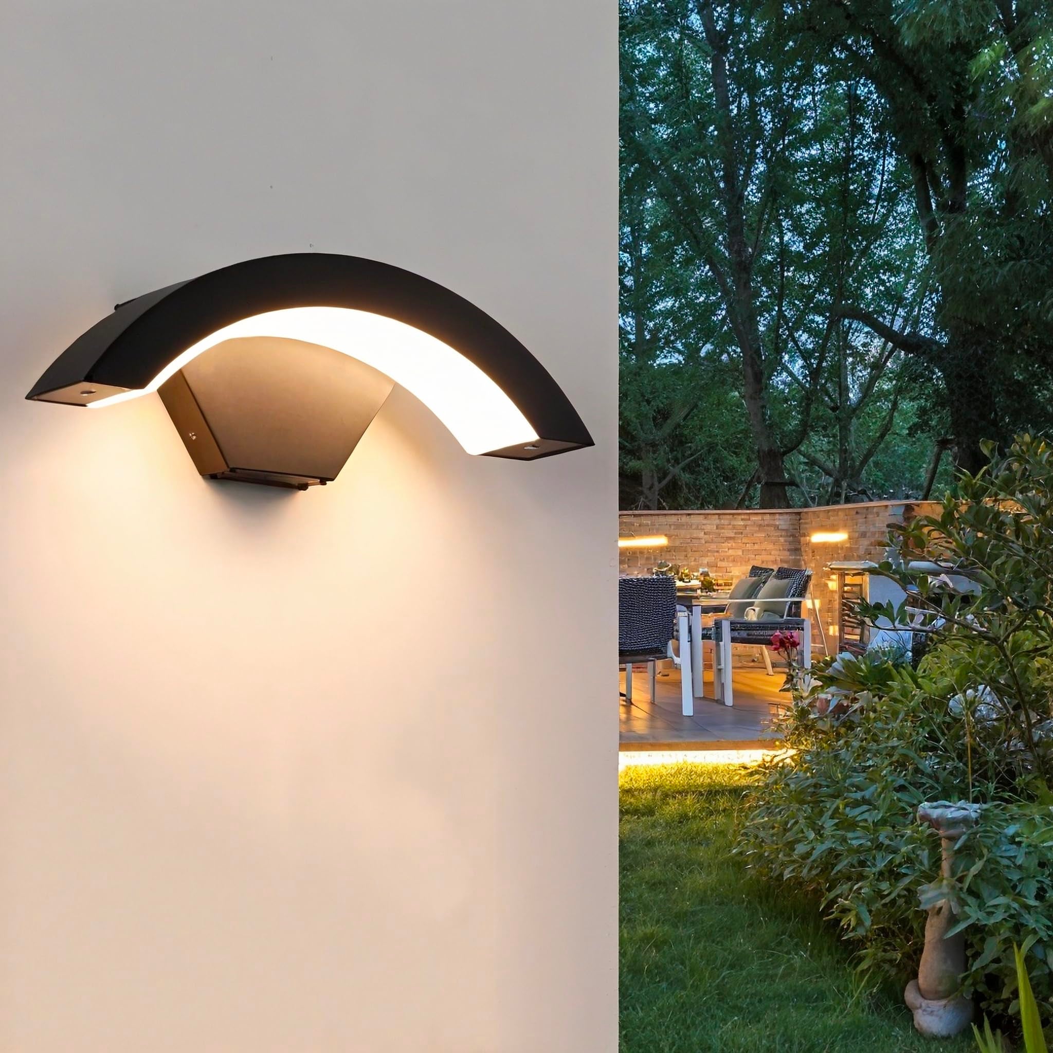 Kinkiet zewnętrzny LED, kinkiet schodowy, nowoczesny kinkiet zewnętrzny 18W, wodoodporny IP65, ciepłe światło, czarny