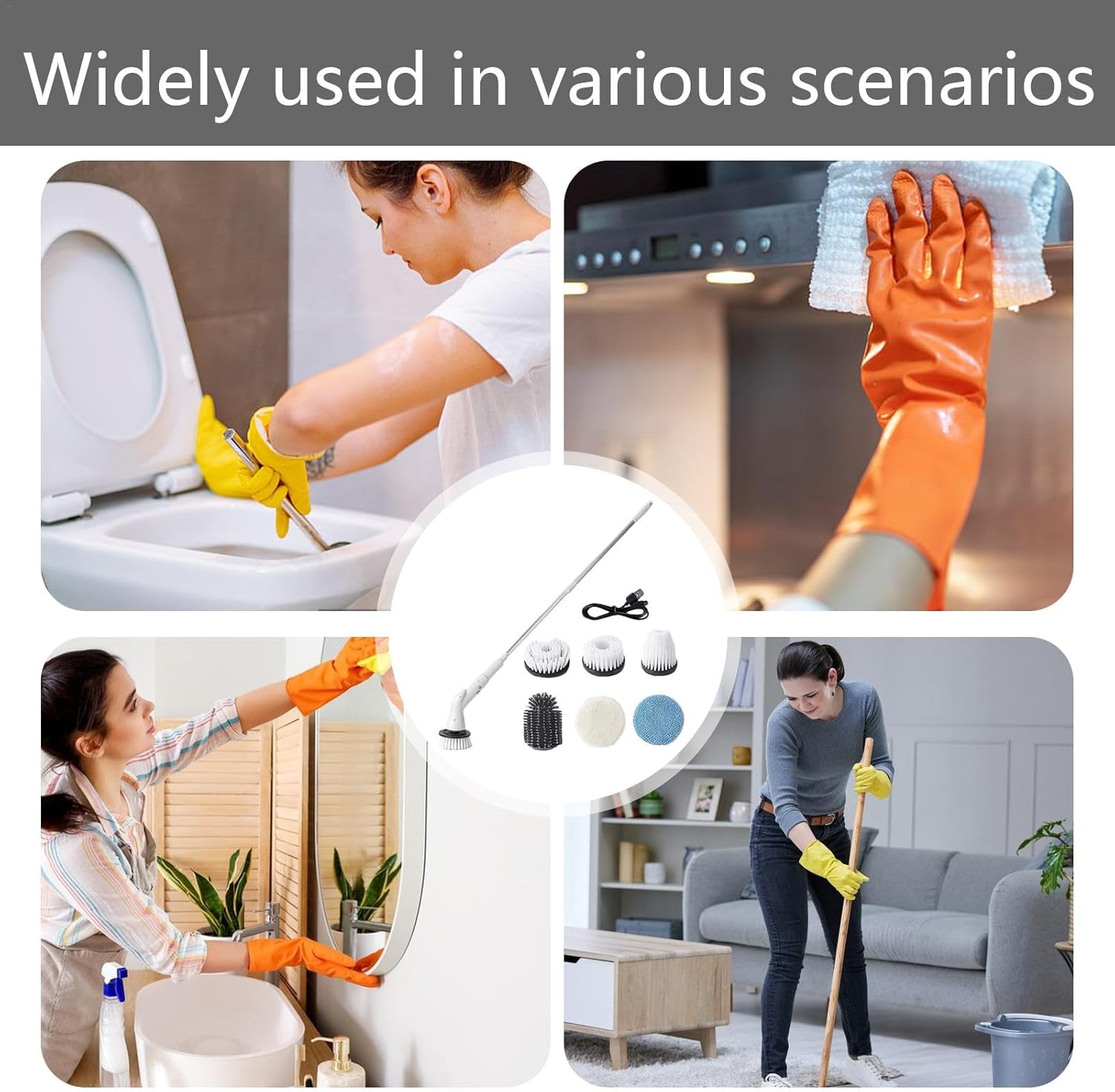 Brosse de nettoyage de baignoire électrique sans fil et étanche 1200 mAh - 4