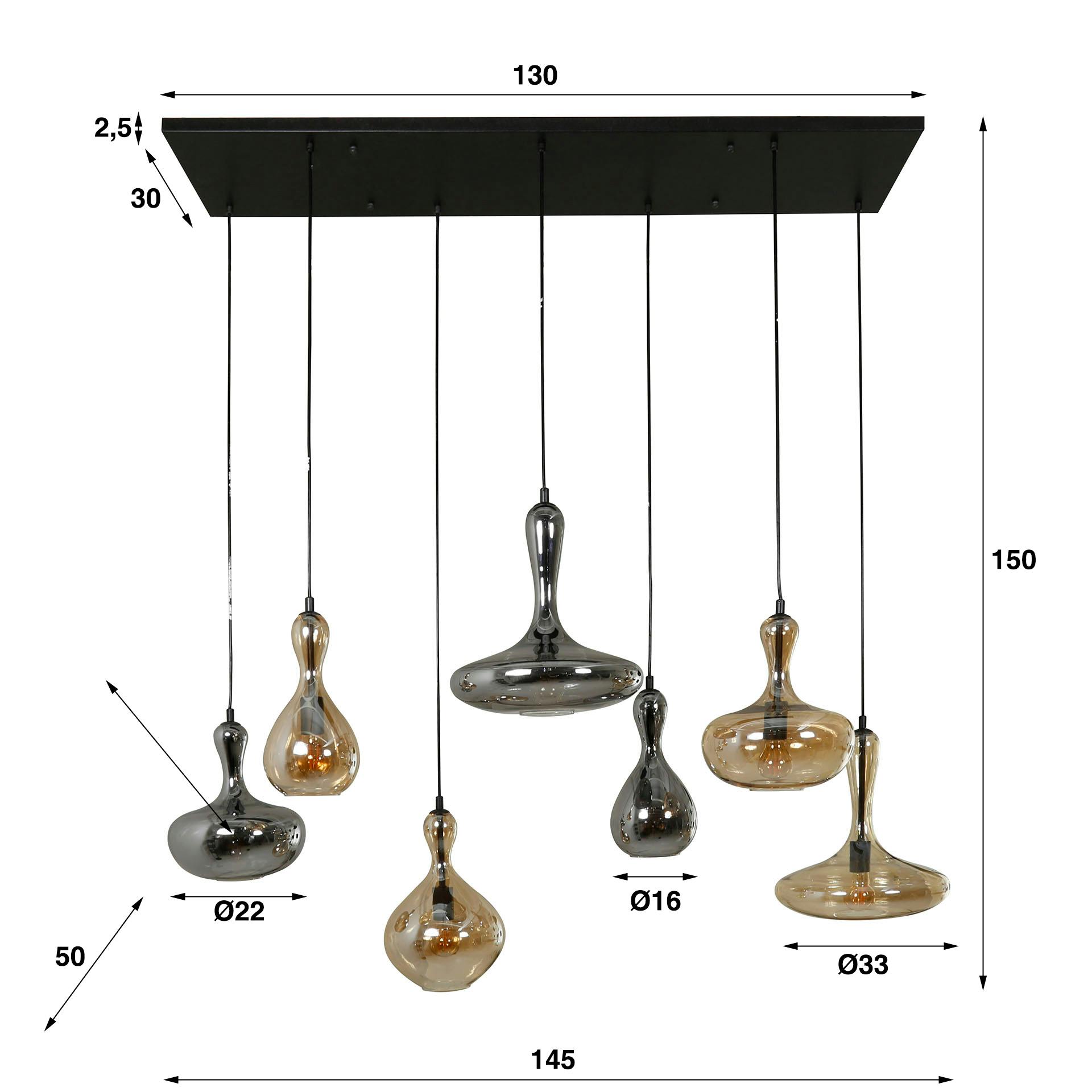 Suspension multiple en verre teinté 7 lampes NOVA - 5