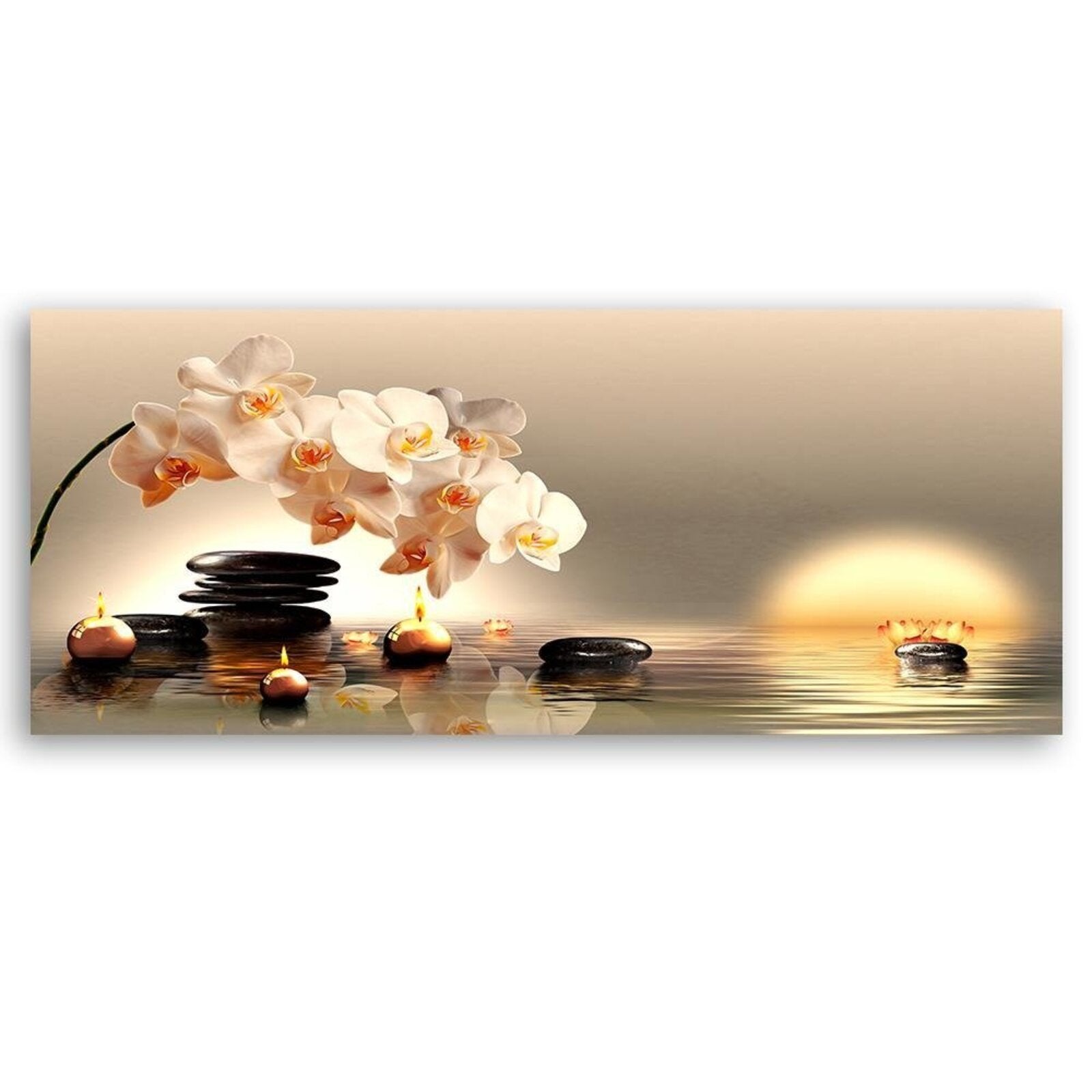 Tableau bougies et pierres zen - 70 x 25 cm - 2