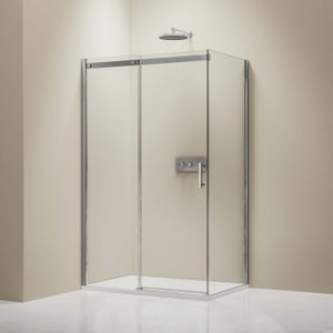 BERNSTEIN - Cabine de douche, porte coulissante, verre sécurité ESG 6mm - Profil Chrome - 100x80x190cm (LxPxH)