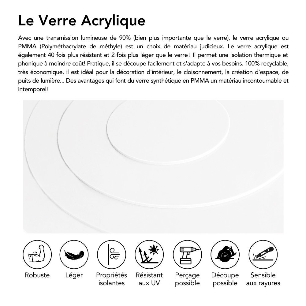 Rond verre acrylique blanc 4 mm - Diamètre 80 cm (800 mm) - Disque verre synthétique - Plaque PMMA XT - 3