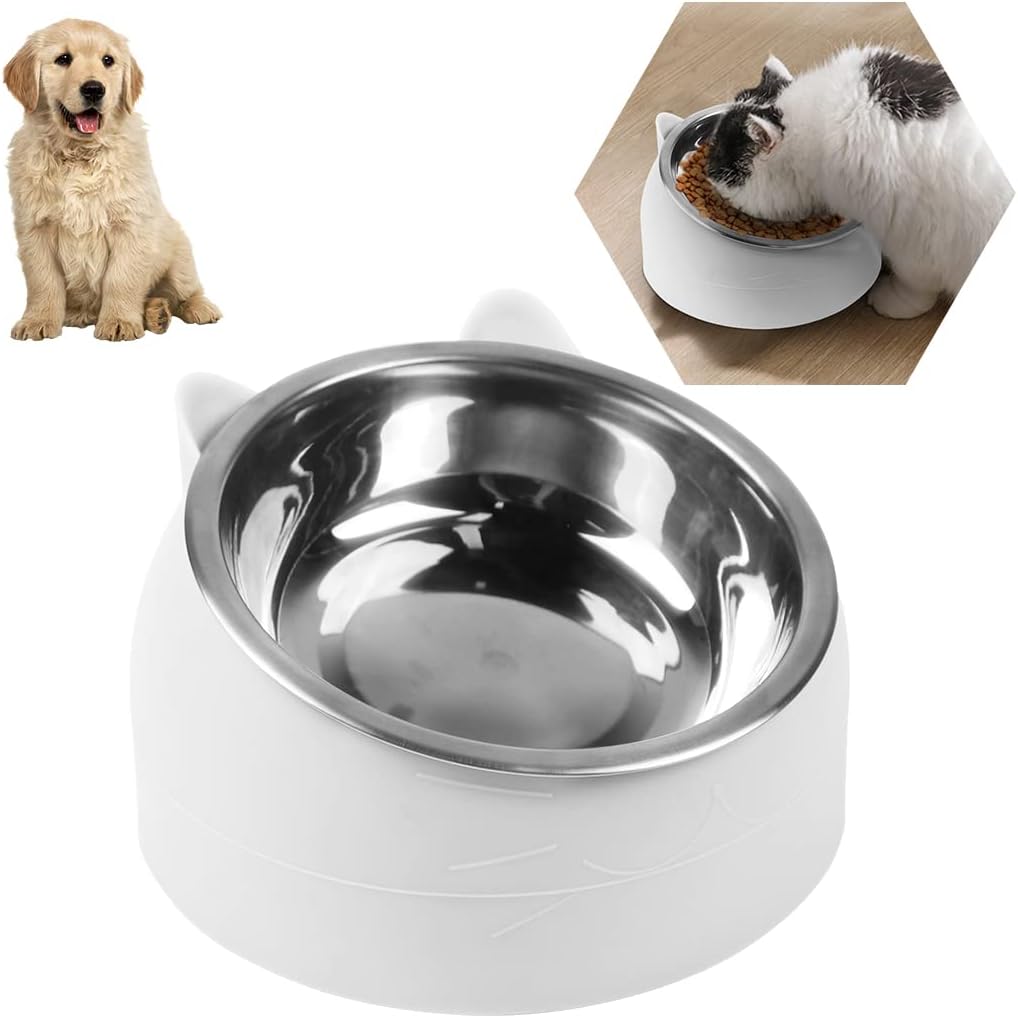 Wielofunkcyjna miska dla kota ze stali nierdzewnej – biała, 200 ml