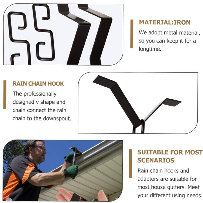 2 Adattatori Per Catena Antipioggia - Gancio A V Per Grondaie, Ferro - Foto 5