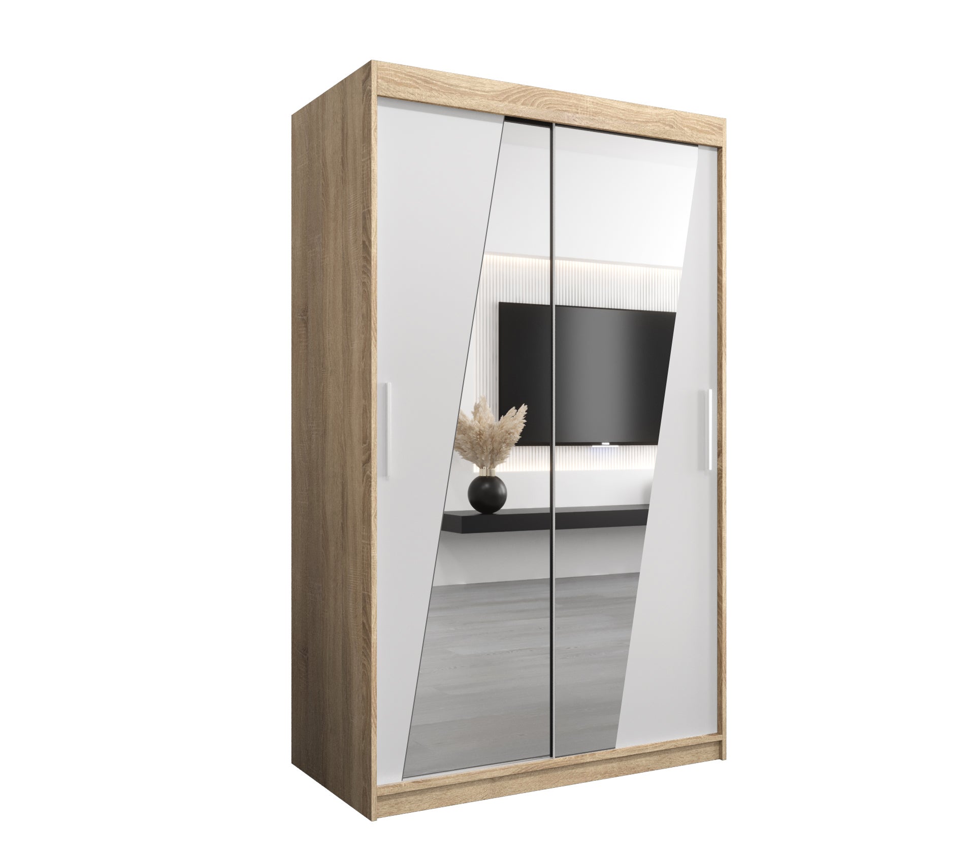 Szafa przesuwna garderoba RHOMB 120 x 62 x 200 cm Sonoma + Biały - Abiks Meble