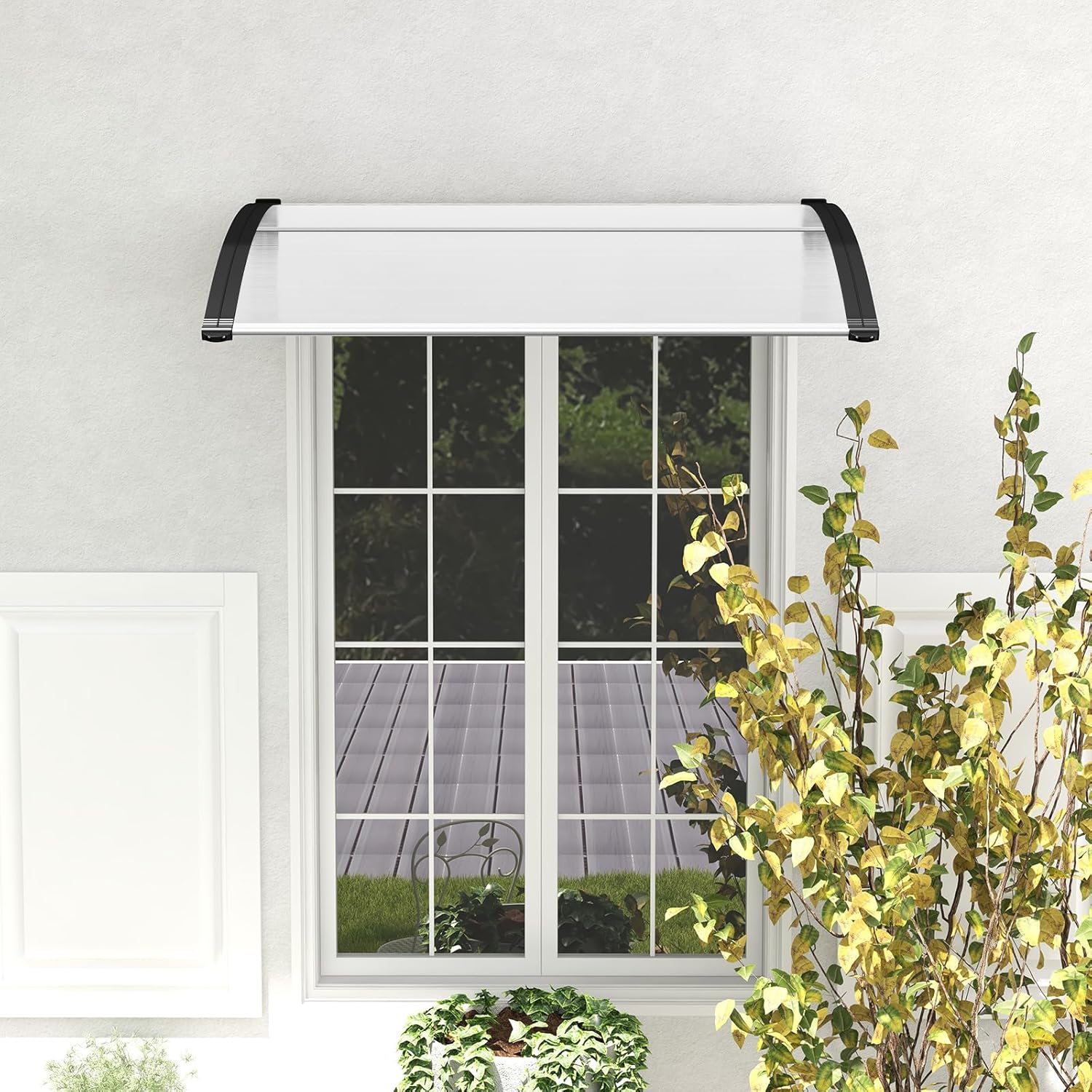 122 x 99 cm Toldo para porta de entrada Proteção solar, Toldo para porta e janela exterior Placa de policarbonato (preto) - 9