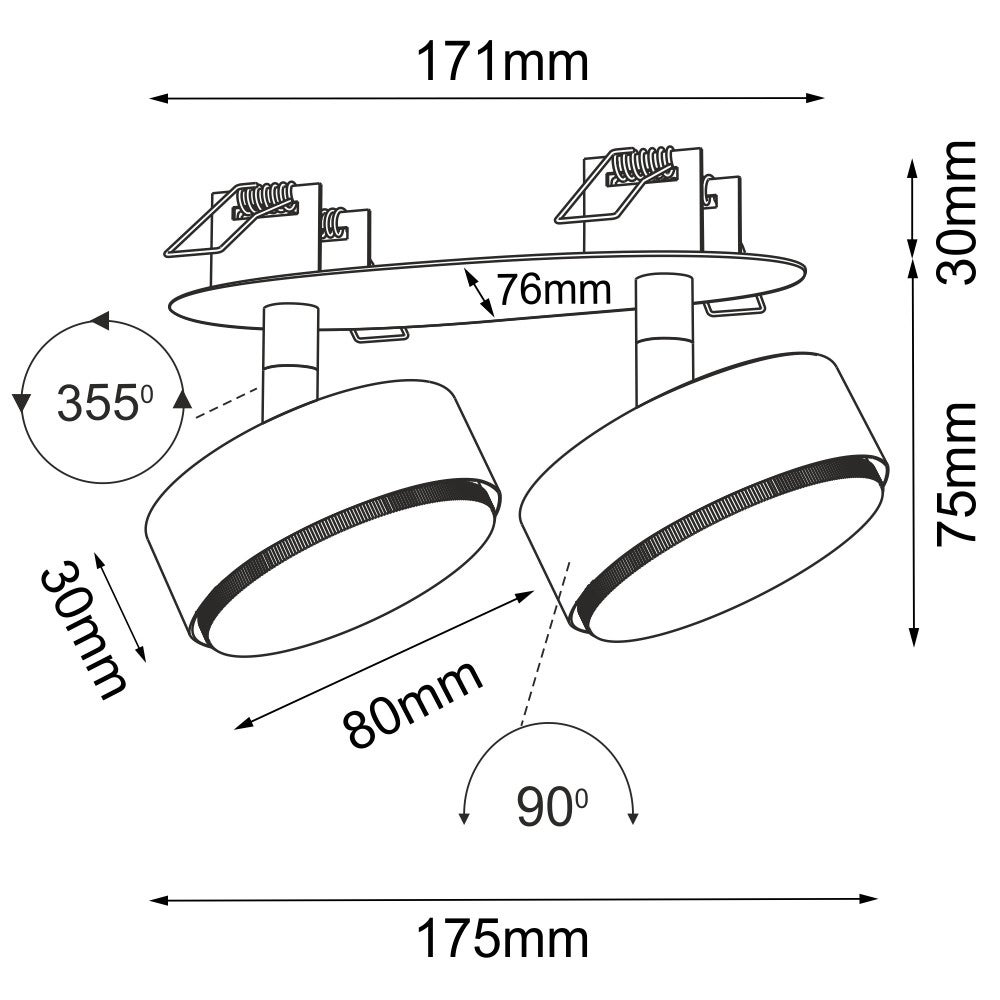 Oprawa sufitowa wpuszczana Drop czarno-biała 2xGX53x9W owalna ruchoma IP20 wym: 7,5 x 17,5 x 8 cm metal Brosline - 2