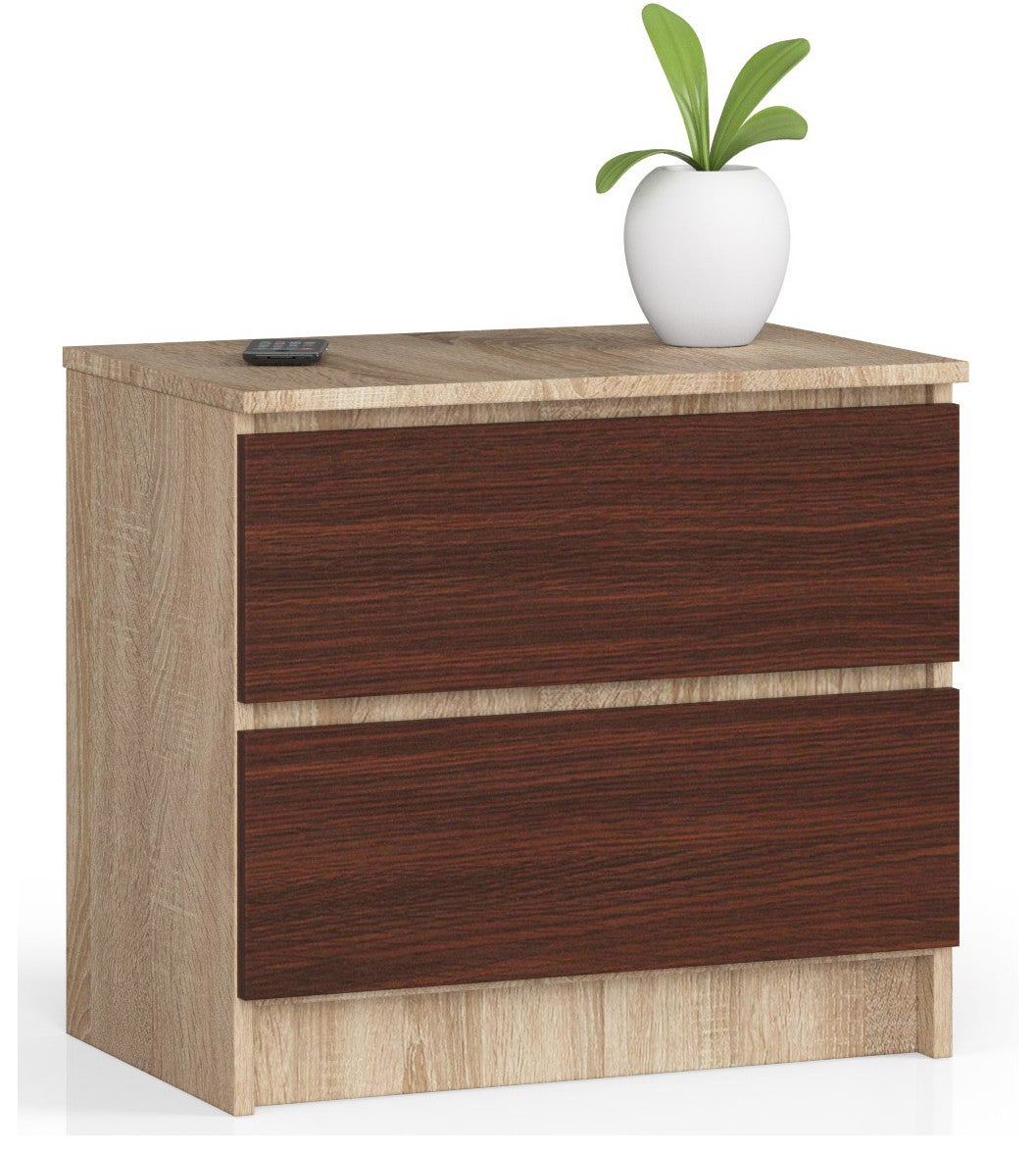 Stolik nocny: 2 szuflady, dąb sonoma|wenge, szer.: 60 cm, wys.: 55 cm, gł.: 40 cm.