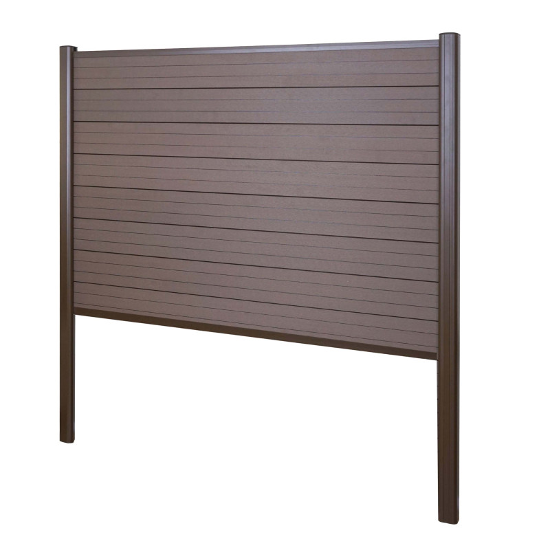 Parawan WPC Sarthe, wiatrochron ogrodzeniowy, słupek aluminiowy do zabetonowania ~ element podstawowy, 190 cm brązowy