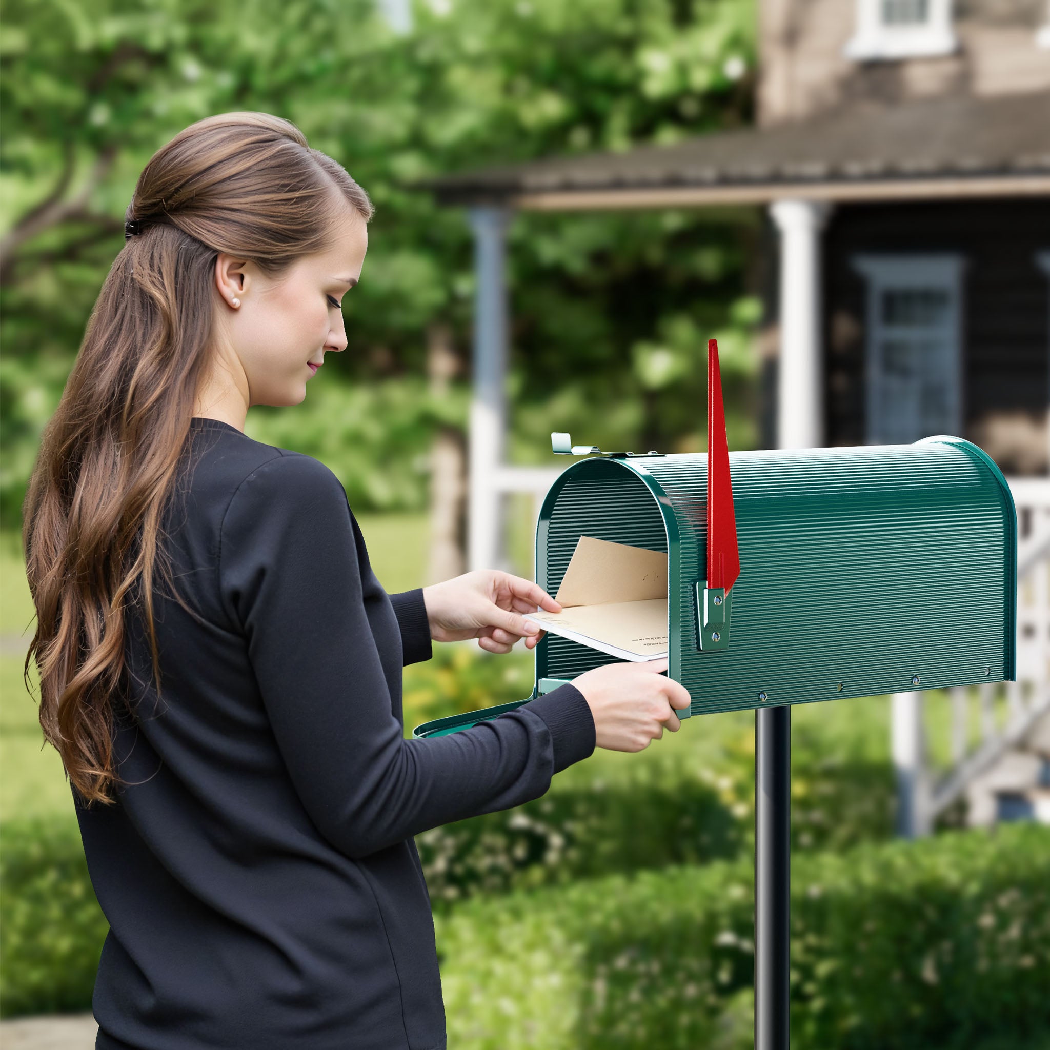 Boîte aux lettres design style américain, 150 x 513 x 223 mm, Couleur verte, Acier galvanisé, Boîte postale US Mailbox avec fanion Wiltec - 8