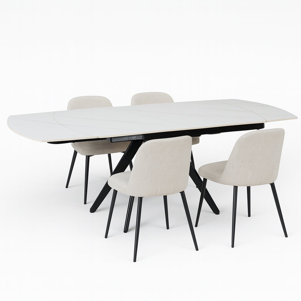 Tavolo Allungabile Rotante Ceramica Effetto Marmo Bianco 6-8 Posti Salvaspazio - 4