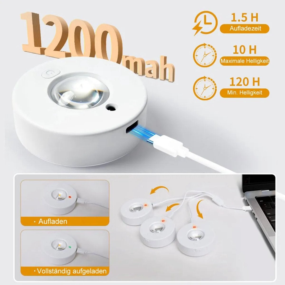 Set de 3 lumini LED de bucătărie pentru sub dulapurile de bucătărie, reîncărcabile prin USB, reglabile intensitate 3 temperaturi de culoare 3buc