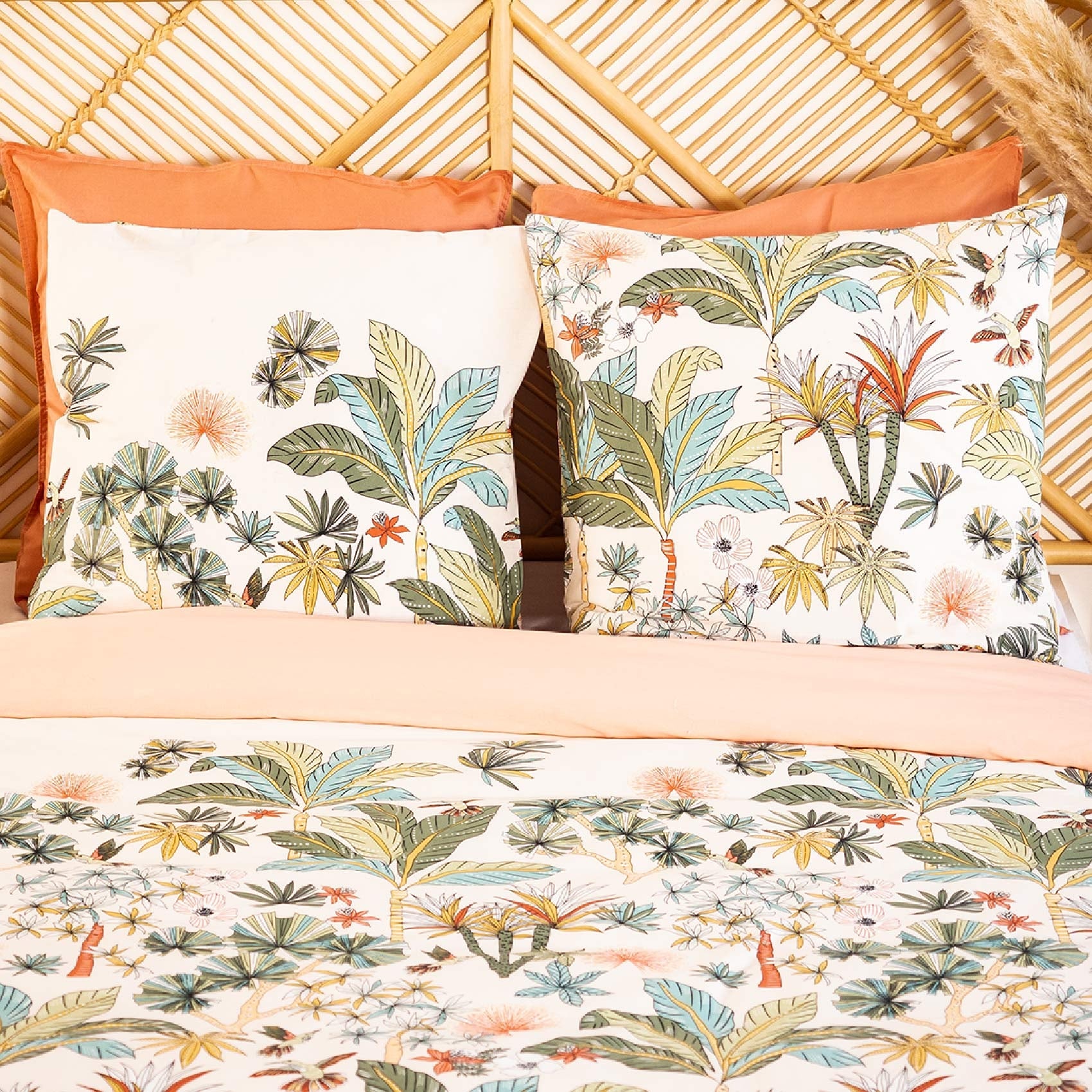 Parure de lit aux impressions de jungle tropicale - Pêche - 240x220 cm - Coton - 2