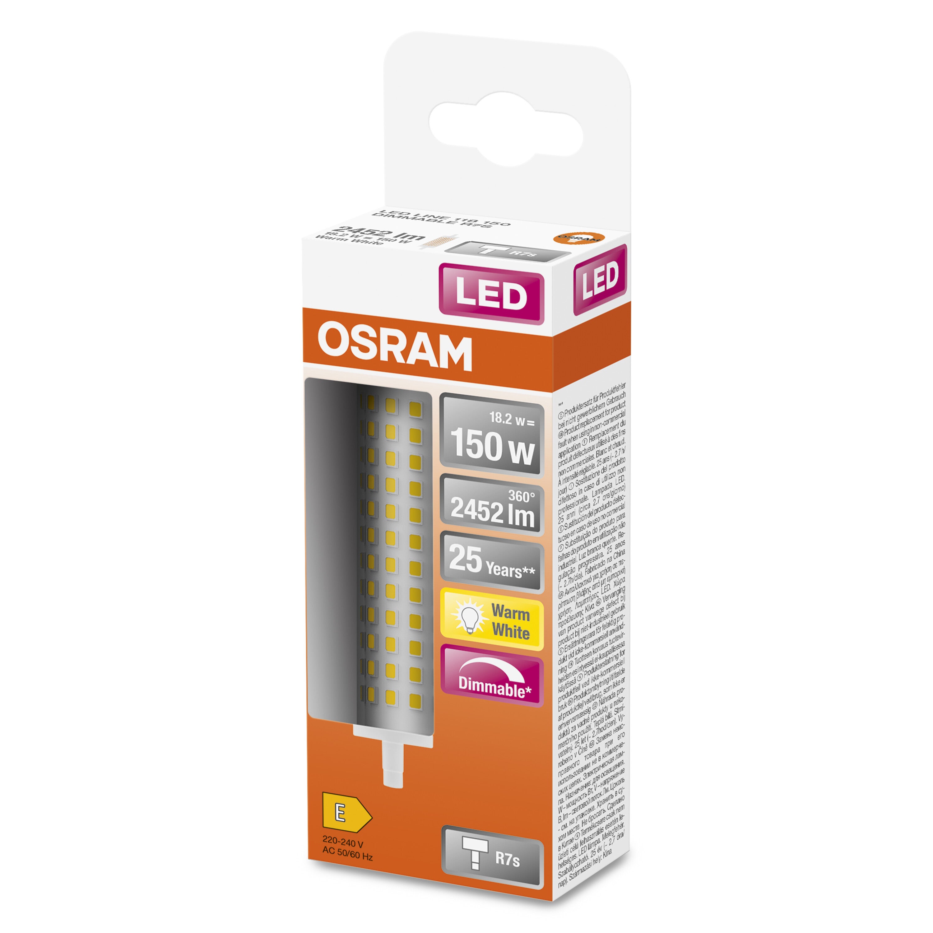 OSRAM LED LINE R7S DIM / Tubi LED: R7s, Dimmabile, 17,50 W, 150W equivalenti, chiara, bianco caldo, 2700 K - 2